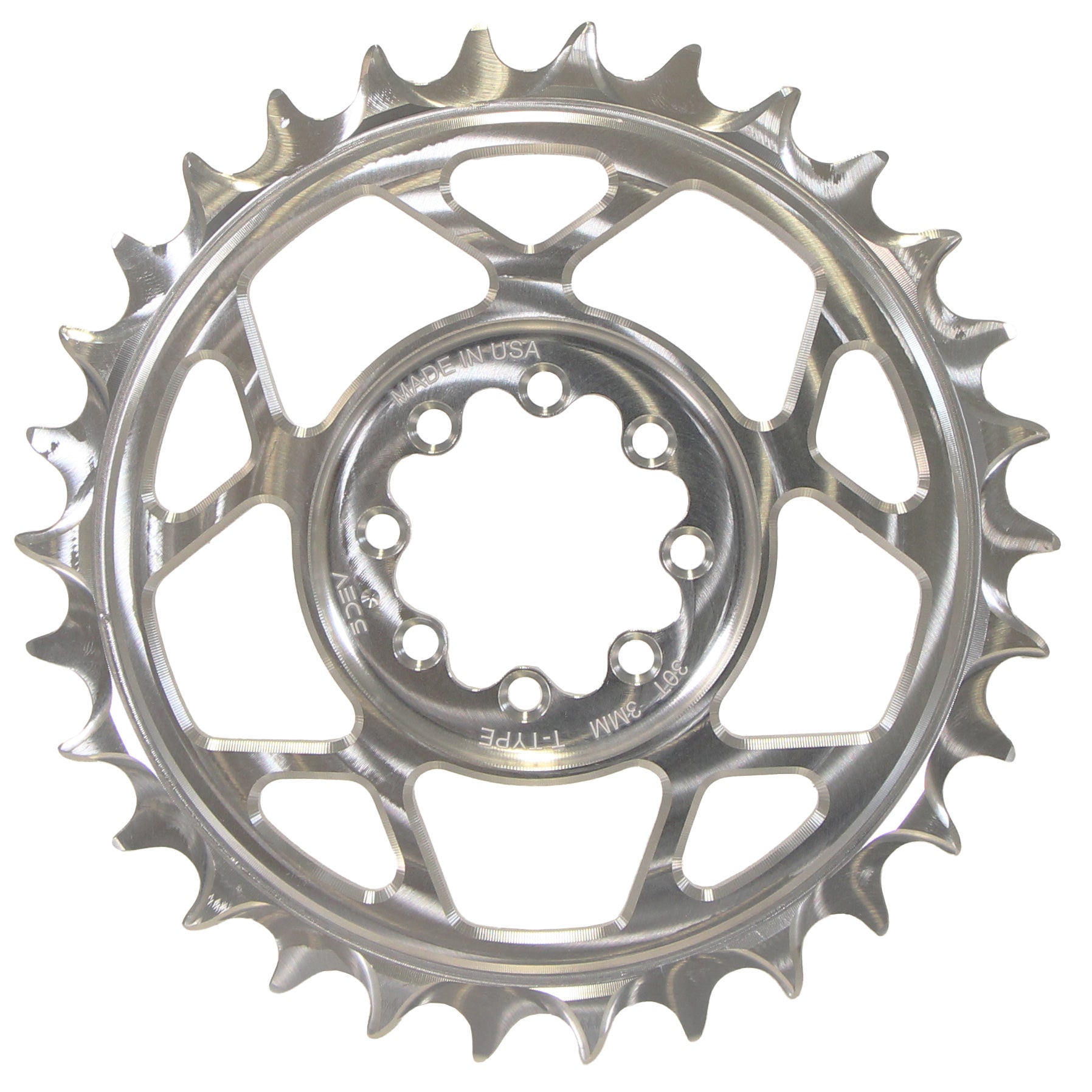 5Dev T Type 8 Bolt Chainring - 3mm Offset, 30T, Clear Anodized - Perfect for BMX, MTB & Road Bike Upgrades