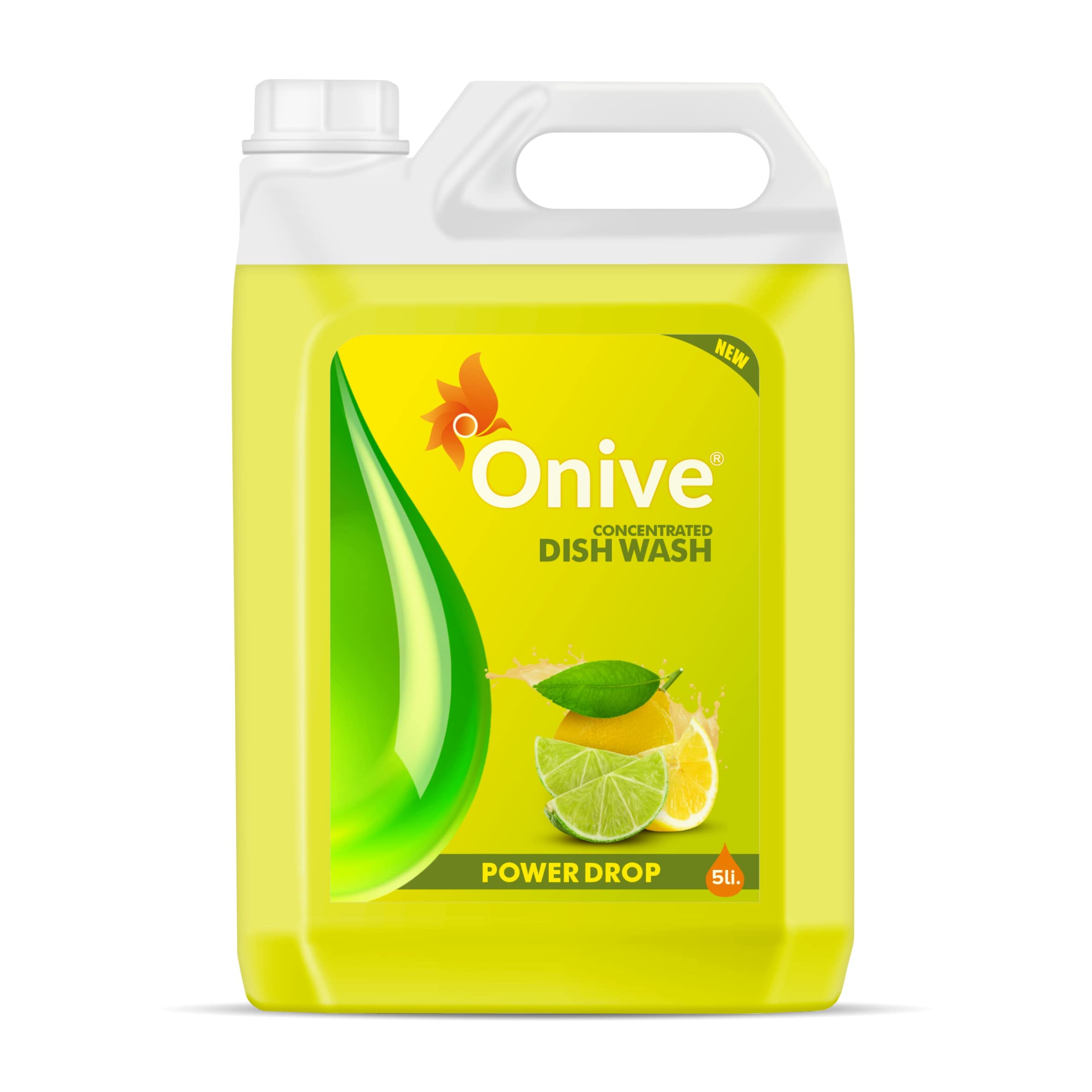 Onive PowerDrop Dishwash Liquid Gel 5L Refill Pack - Lemon Power, No Residue, Concentrated Dishwasher Detergent for All Utensils | Heavy-Duty Kitchen Cleaning for Pots, Pans & Dishes