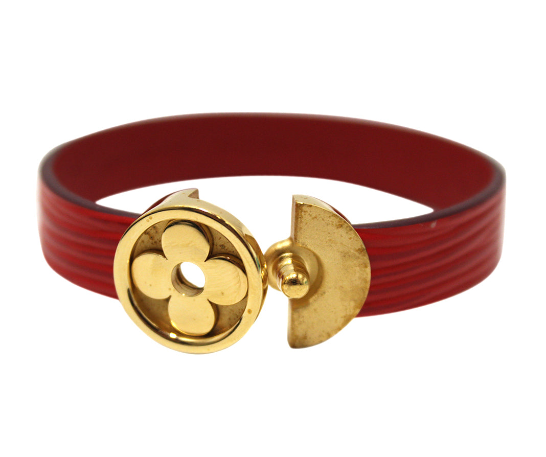 Authentic Louis Vuitton Red Epi Leather Flower Action Bracelet for Women - Luxury Fashion Jewelry Gift for Birthday, Anniversary & Special Occasions