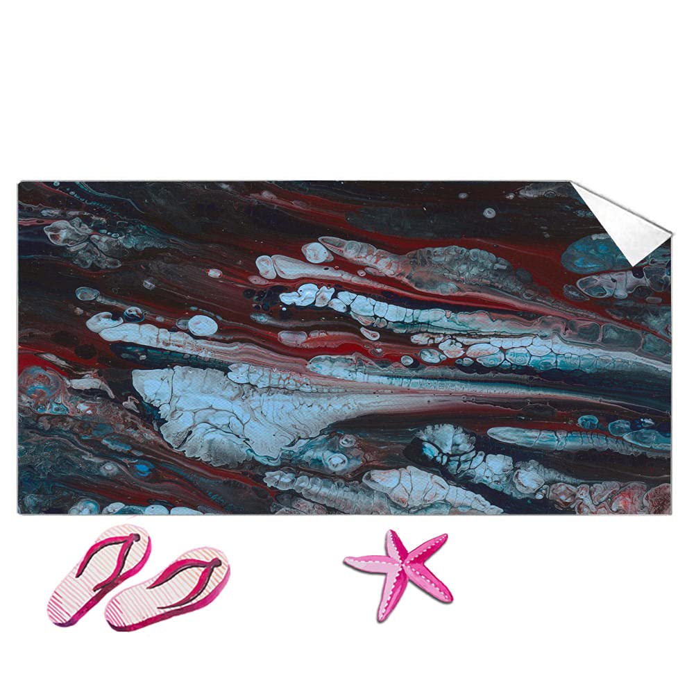 **Oversized Microfiber Beach Towel - Red Flowing Liquid Pattern, Sand-Free, Super Absorbent, Quick Dry, Soft & Thick (80x160cm) - Perfect for Pool, Swim, Gym, Travel & Outdoor Activities**