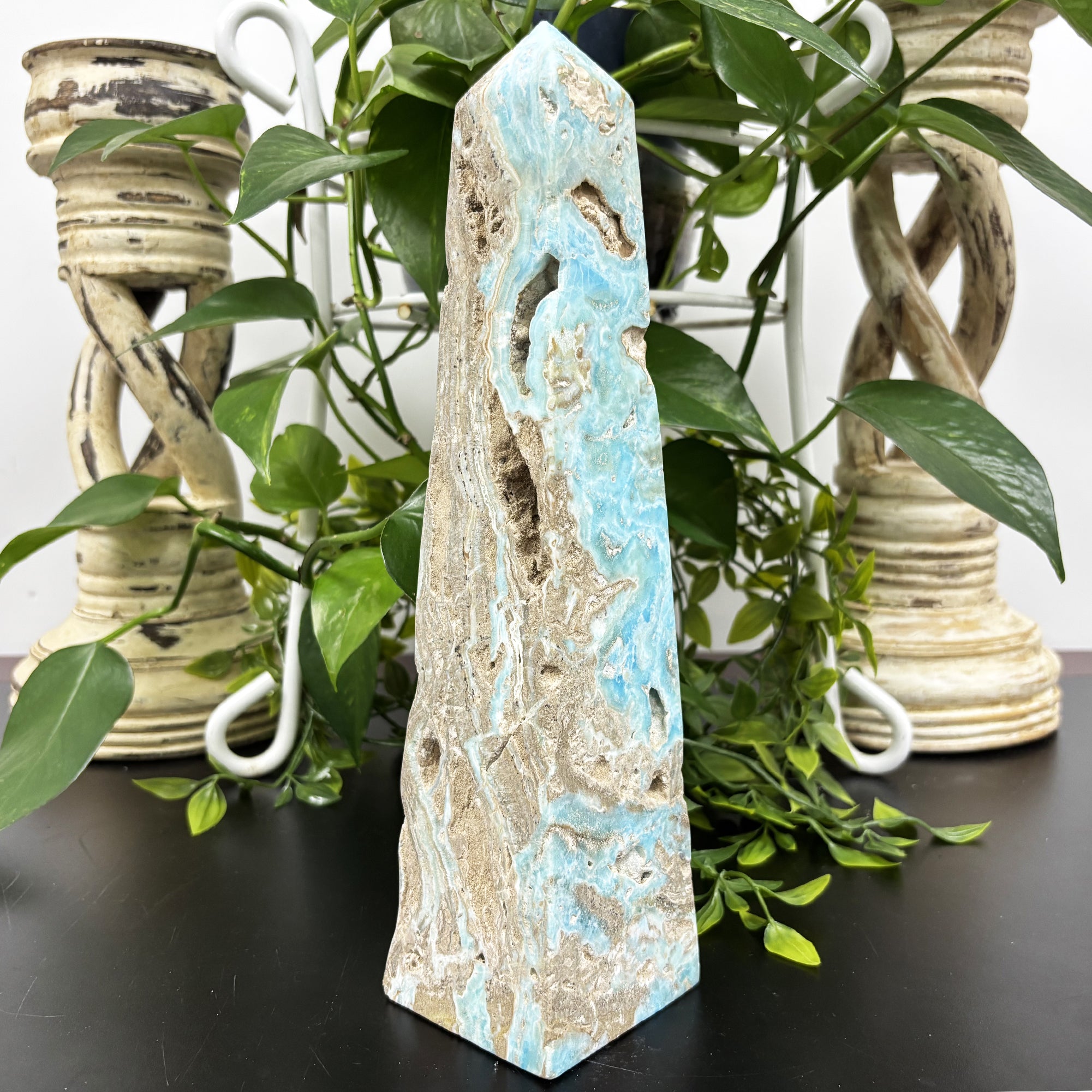 Natural Blue Aragonite Crystal Obelisk Tower Point - Polished Healing Stone for Calm, Balance & Positive Energy | Meditation, Reiki, Feng Shui, Home Decor & Spiritual Healing Gift