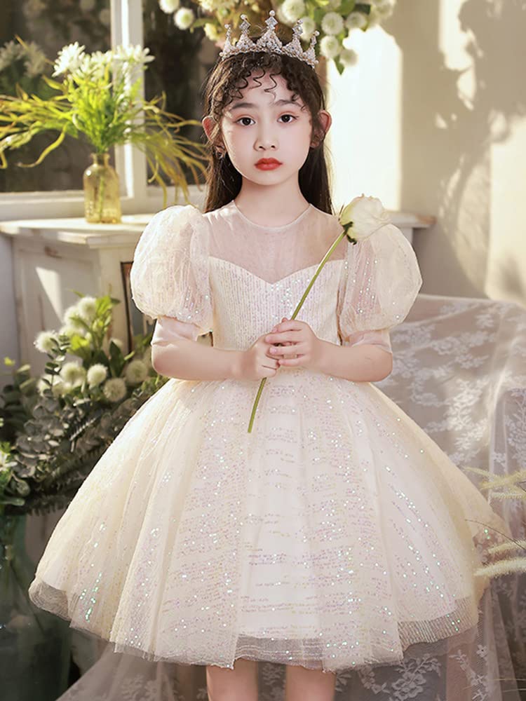Sparkly Princess Tutu Dress for Girls - Sequin & Fluffy Ball Gown with Puff Short Sleeves - Perfect for Pageants, Flower Girls, Birthday Parties & Special Occasions