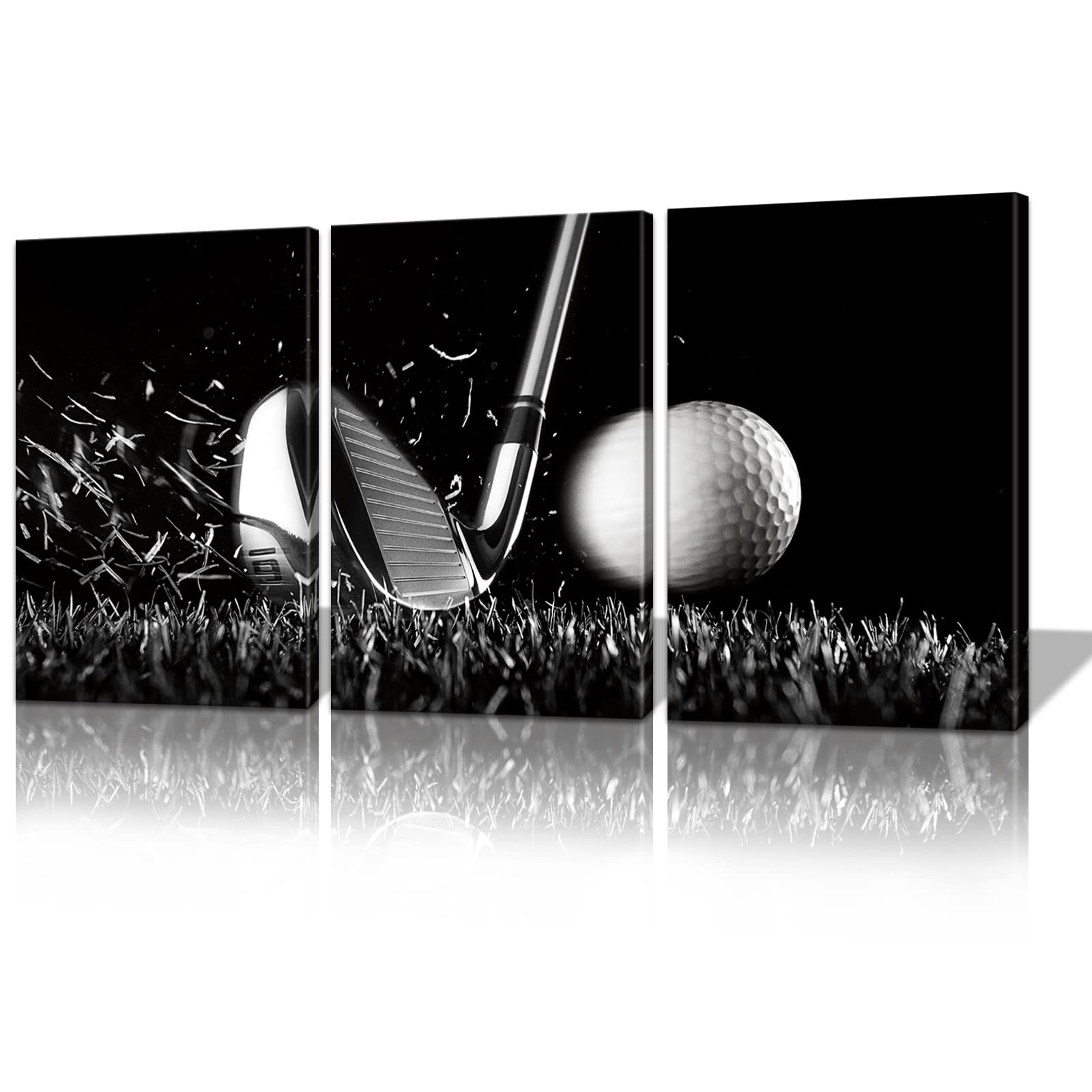 BWSPACE Golf Course Wall Art Set - 3 Piece Black & White Canvas Prints for Living Room & Bedroom - Framed Ready to Hang Golf Decor - Perfect for Home Office, Man Cave & Sports Bar Decor