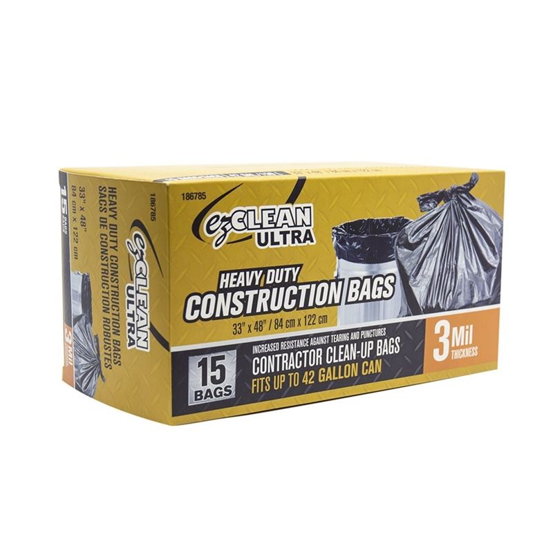 15-Piece Heavy-Duty 33x48 Inch 3 Mil Black Trash Bags - Extra Large Garbage Bags for Kitchen, Yard Waste & Commercial Use