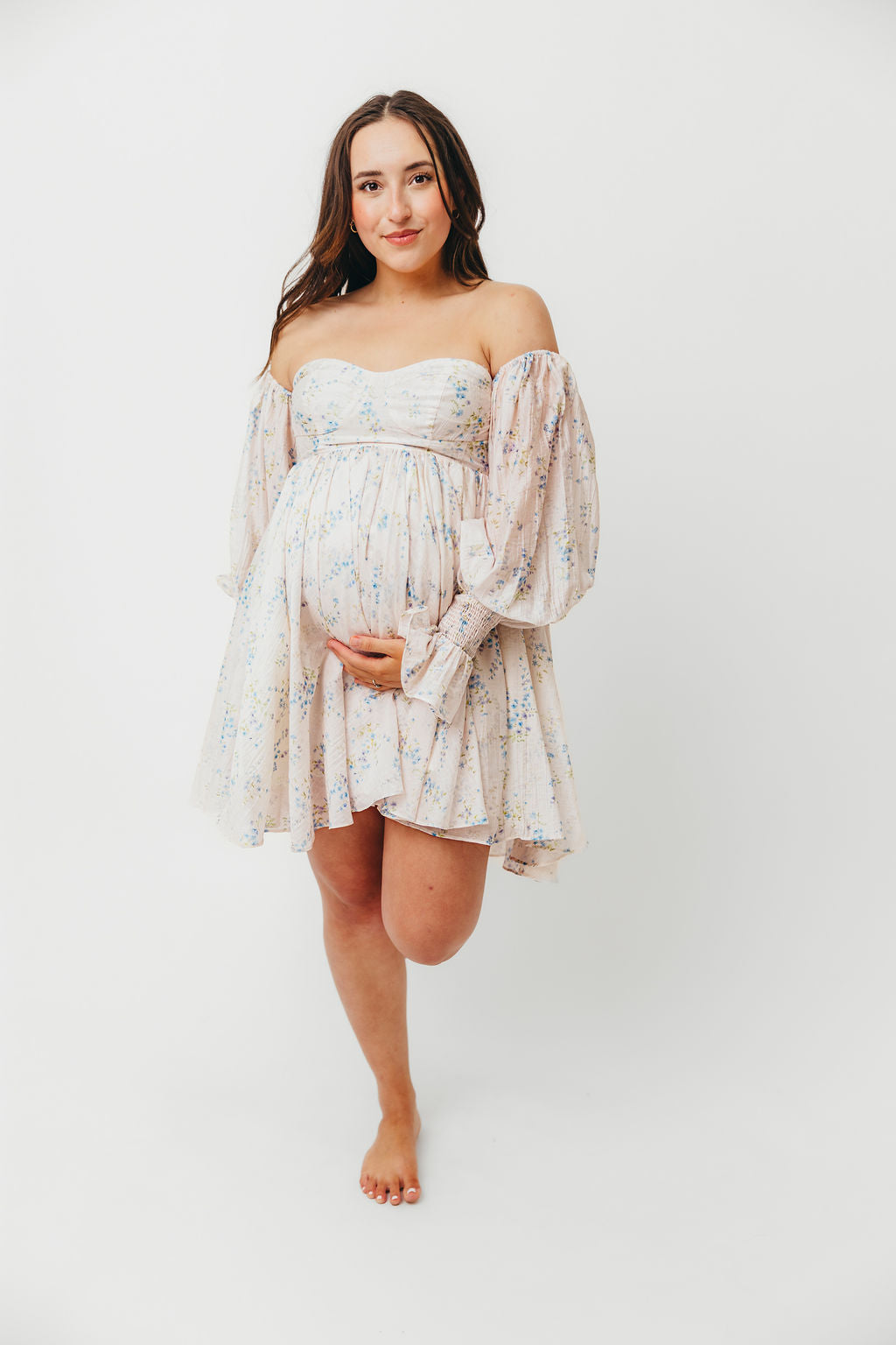 Kennedy Floral Mini Dress in Blue - Bump Friendly Maternity Dress for Pregnancy, Nursing & Special Occasions | Comfortable & Stylish for Baby Showers, Dates & Summer Outfits