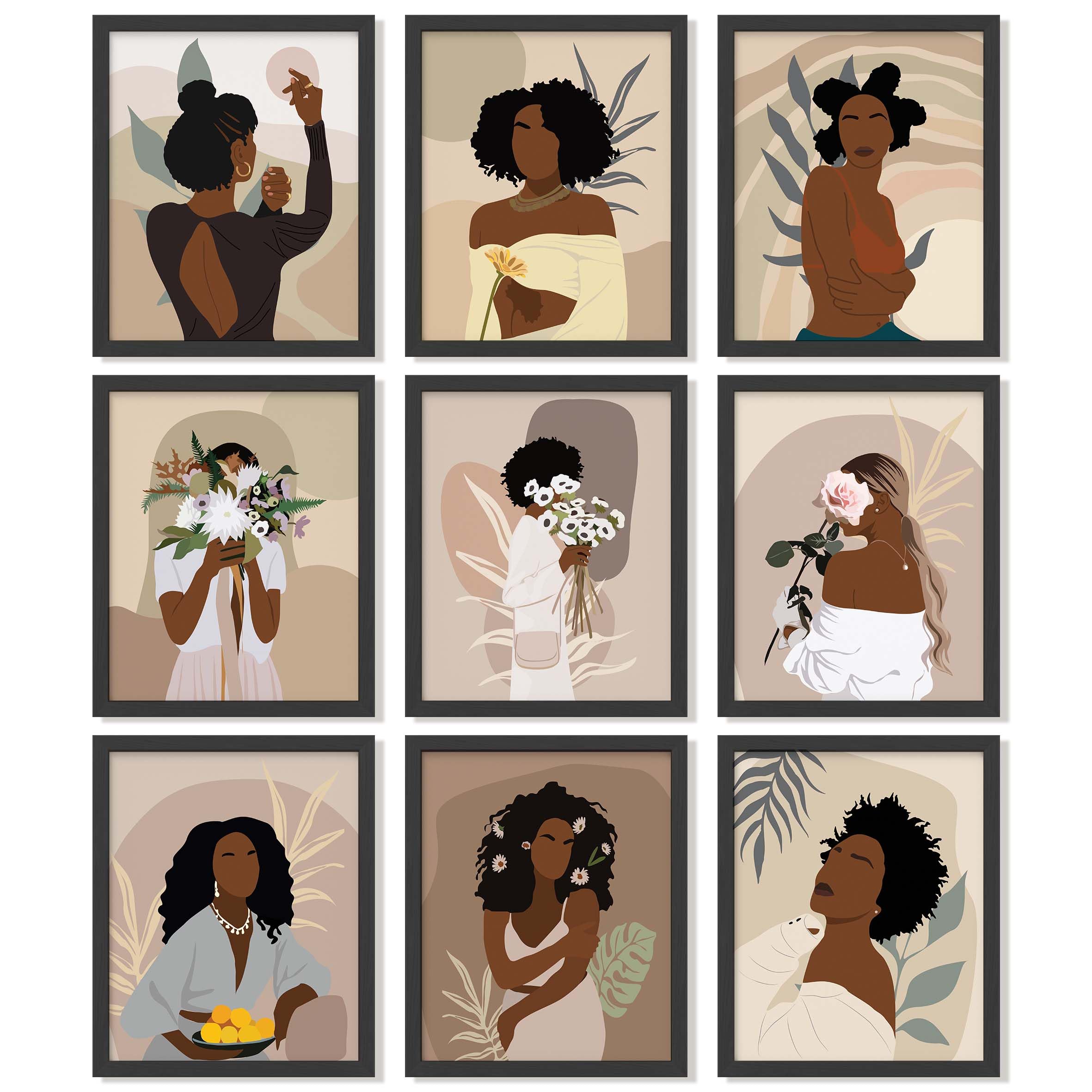 Black Woman Wall Art - African American Paintings for Home & Bedroom Decor (8x10 UNFRAMED)