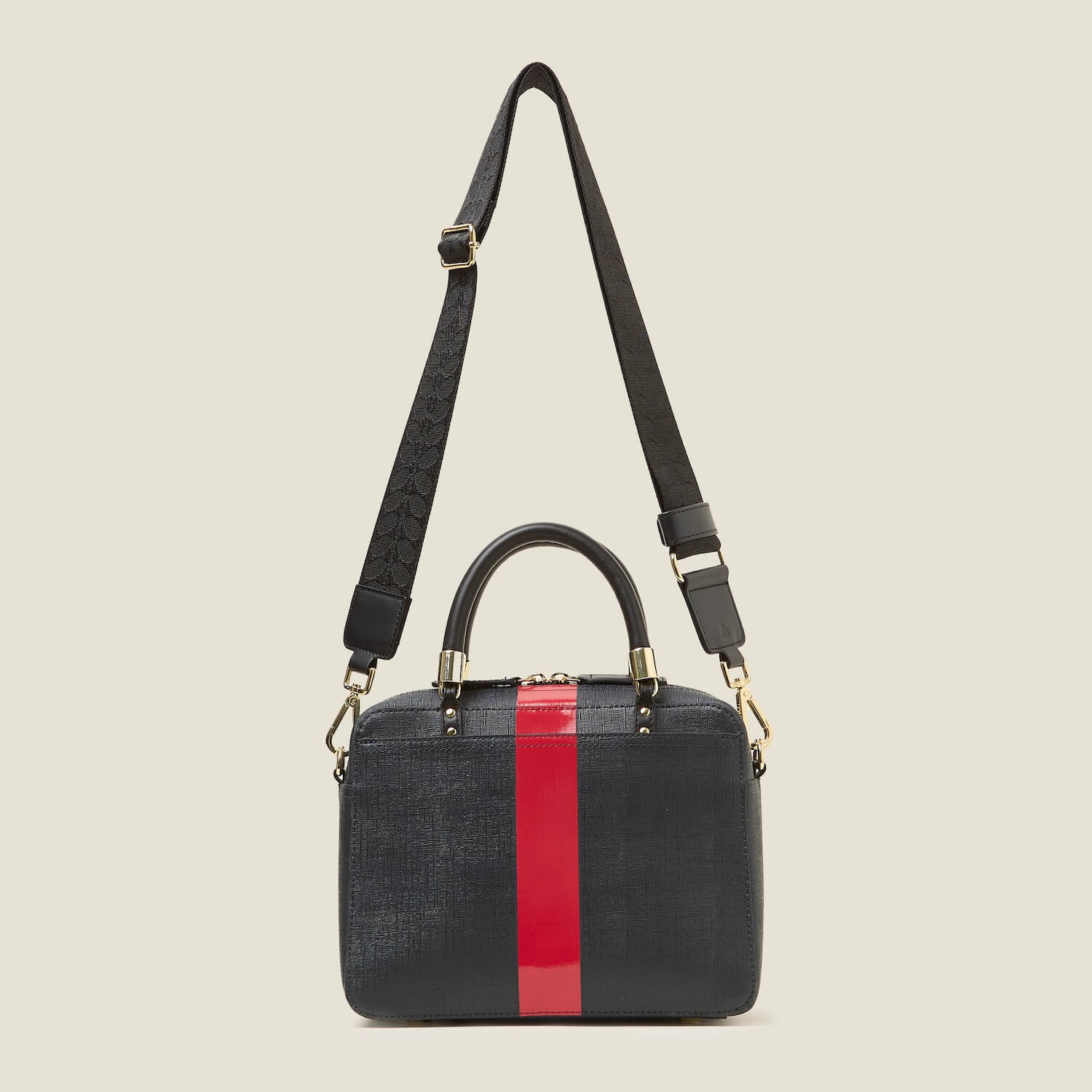 Stylish Block Medium Handbag with Shiny Stripe Design in Navy & Red - Perfect for Work, Travel, and Everyday Use
