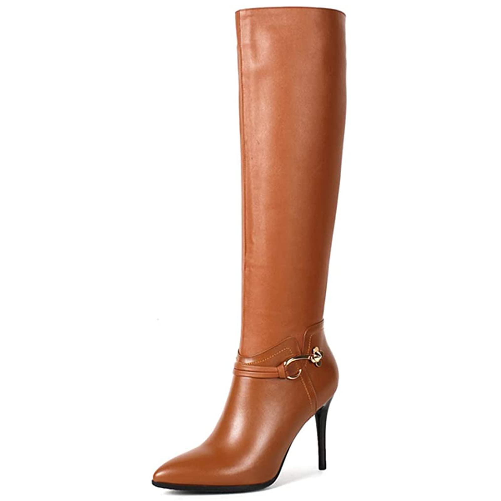 COLETER Women's Knee High Leather Boots - Pointed Toe, Side Zipper, High Heel Dress Boots for Women | Perfect for Office, Party & Winter Fashion Outfits