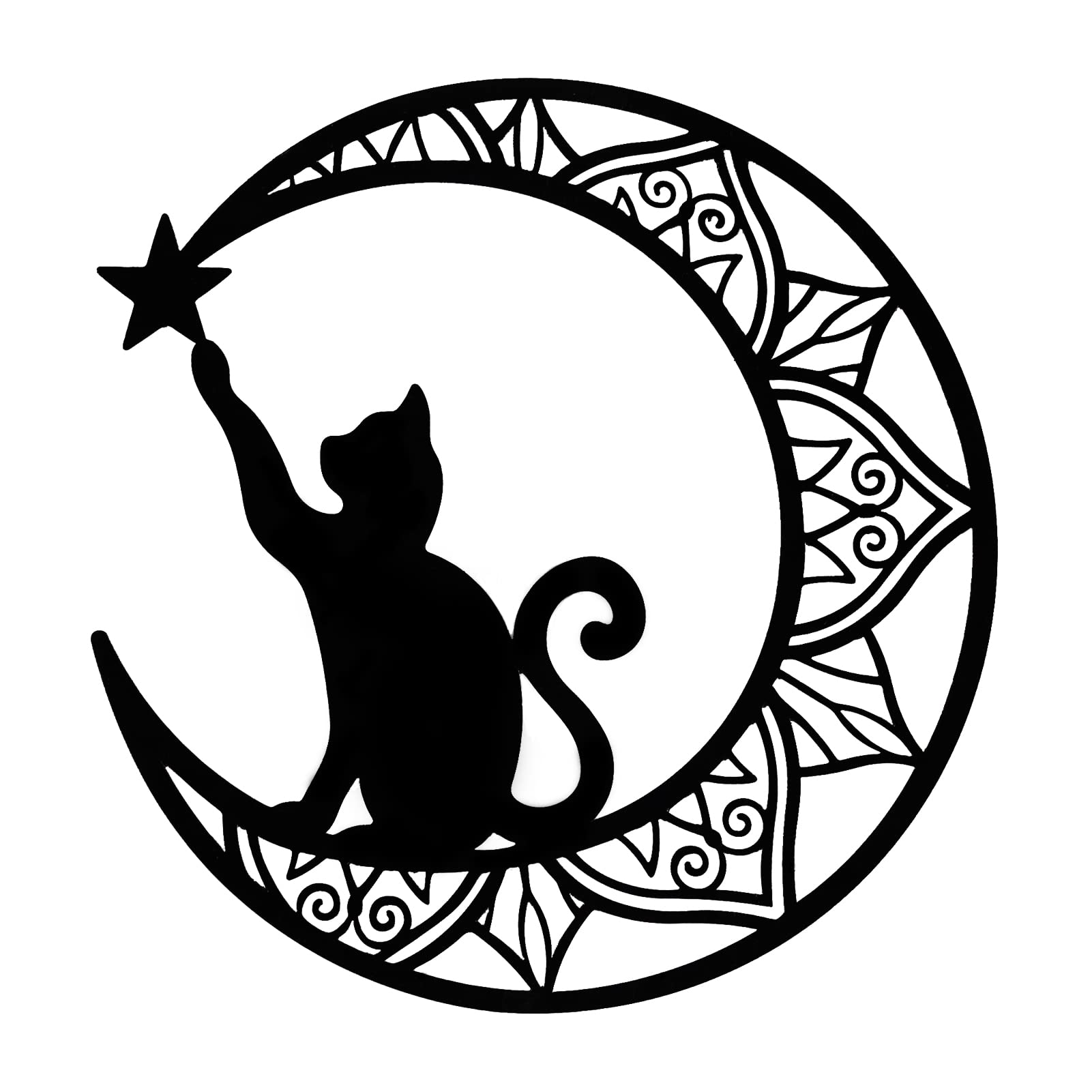 EYONGLION 13Inch Black Metal Cat Wall Decor - Moon & Stars Wall Art for Cat Lovers, Unique Gift for Women - Perfect for Home, Office & Nursery Decor