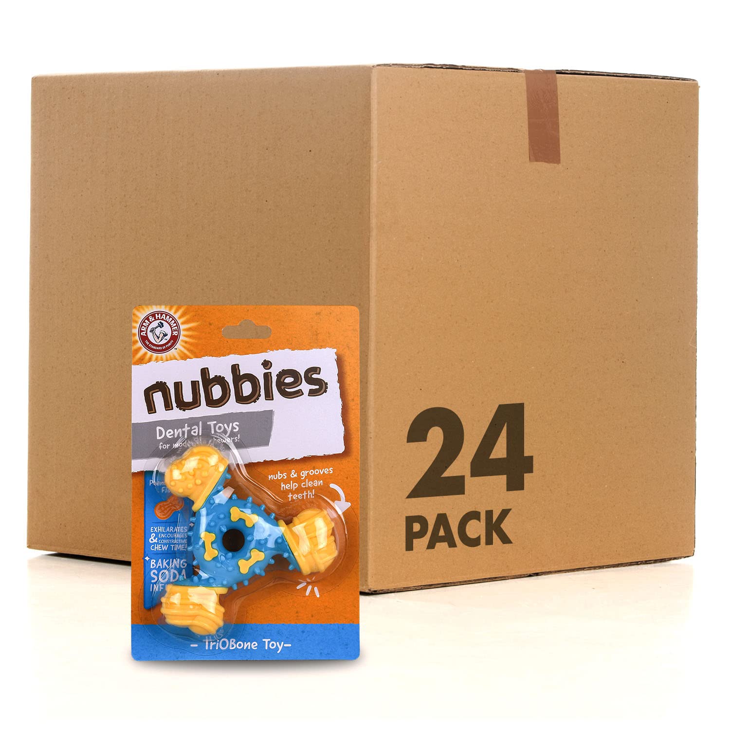 Arm & Hammer for Pets Nubbies TriBone Dental Chew Toy for Dogs - Peanut Butter Flavor with Baking Soda | Helps Reduce Plaque & Tartar, Best for Moderate Chewers (Pack of 24) | Great for Teeth Cleaning, Playtime & Long-Lasting Chewing Fun