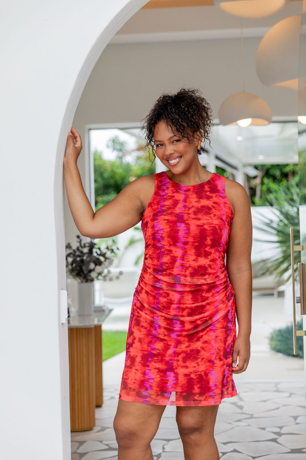Teagan Adire Mesh Party Dress for Women - Elegant Red Lace Cocktail Dress for Evening Events, Date Nights & Special Occasions