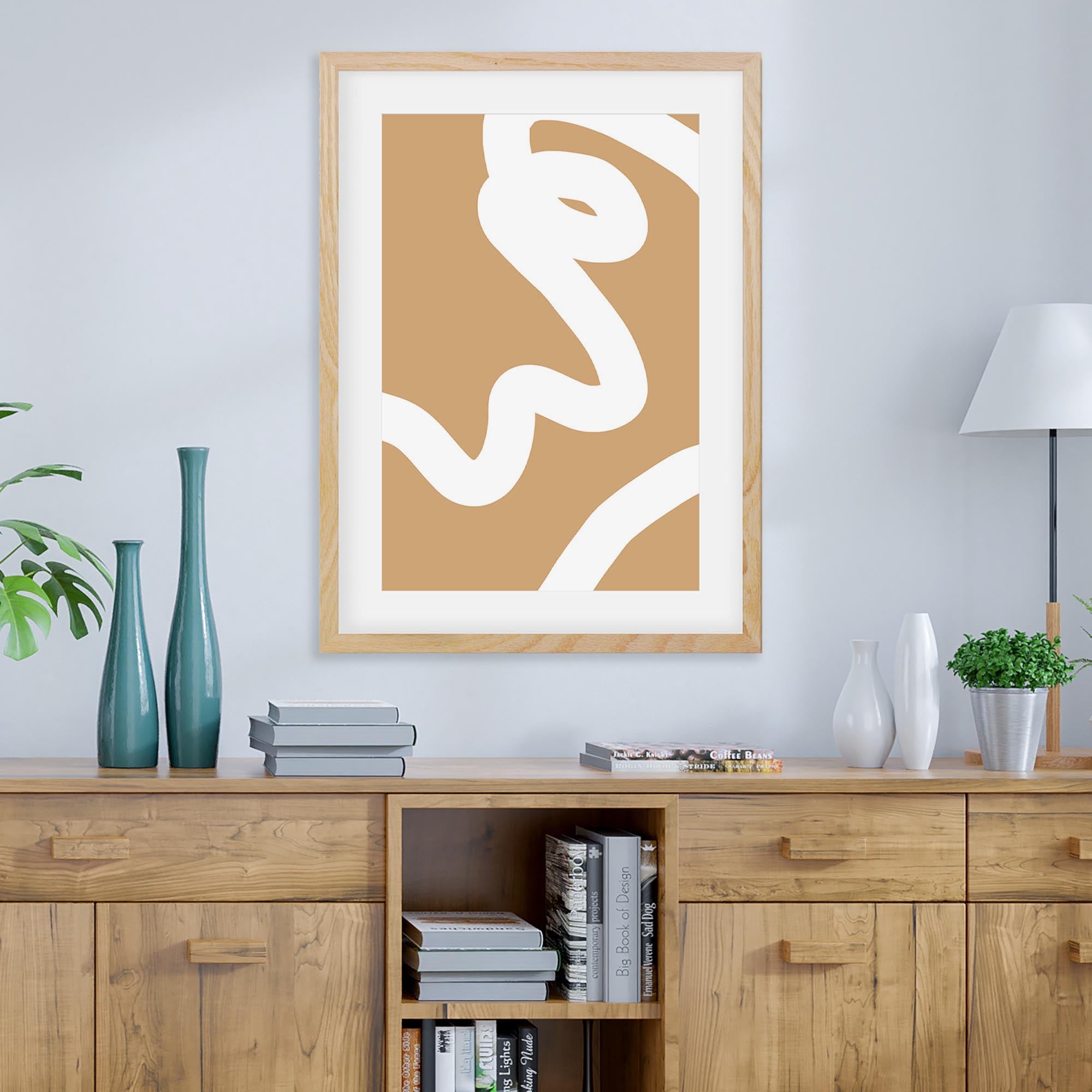 Tube White Line Framed Art - Modern Minimalist Wall Decor for Living Room, Bedroom & Office - Perfect for Home & Office Decor