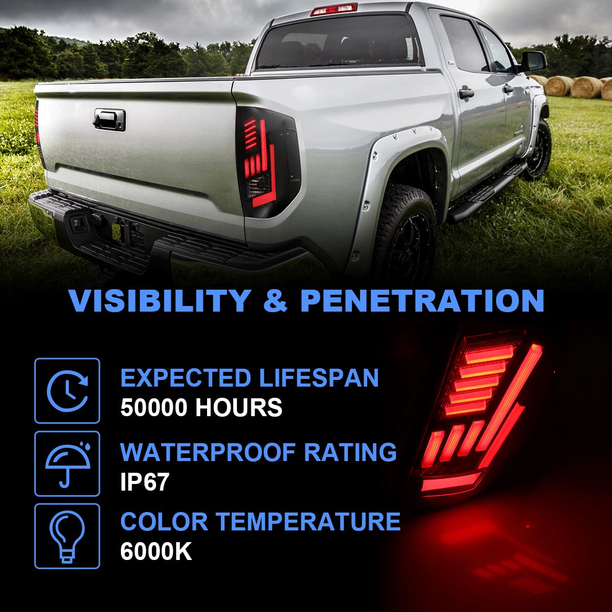2014-2021 Toyota Tundra LED Tail Lights Assembly - Sequential Turn Signals, DRL & Brake Lights - Smoke Lens Replacement for Pickup Truck (Passenger & Driver Side) - Perfect for Night Driving & Enhanced Safety