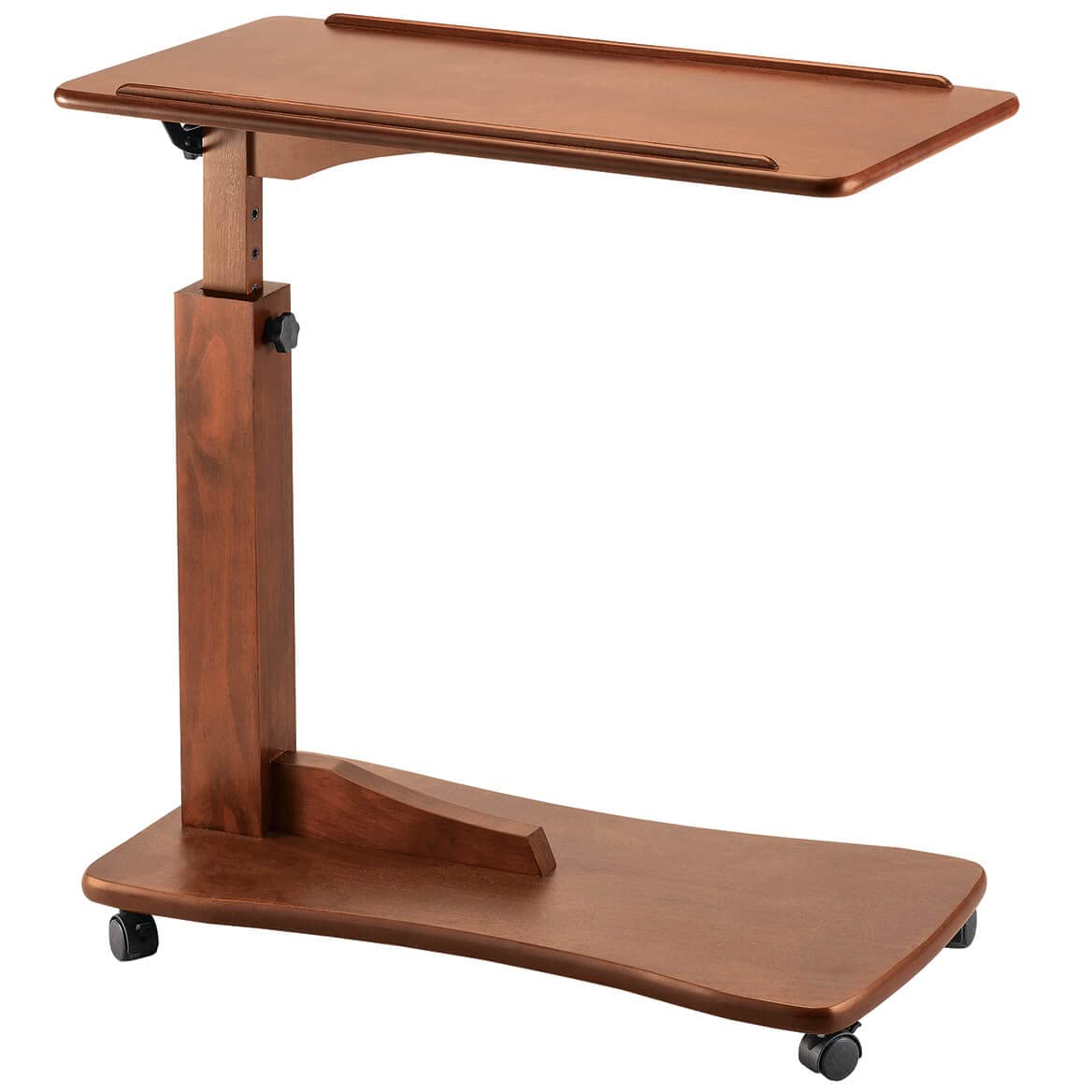 Adjustable C-Shaped Side Accent Table with Raised Rim - Small Oak End Table for Living Room, Bedroom, or Office - Perfect for Holding Drinks, Books, and Decor