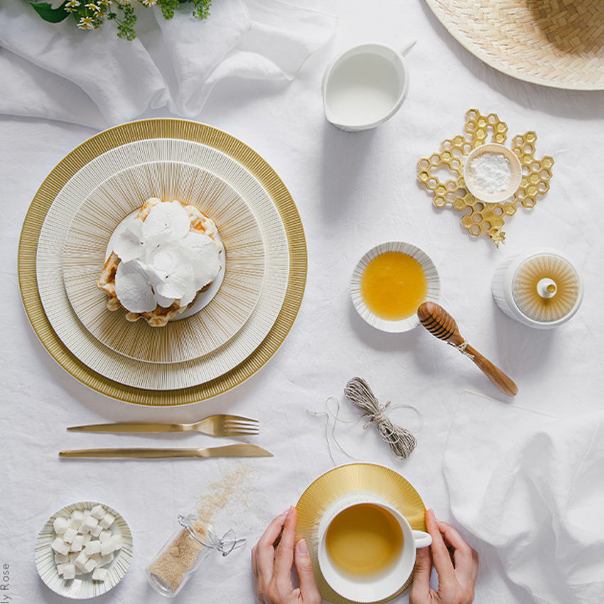 Bernardaud Sol Rim Soup Bowl - Elegant White & Gold Porcelain Fine Dining Tableware for Formal Dinners & Special Occasions