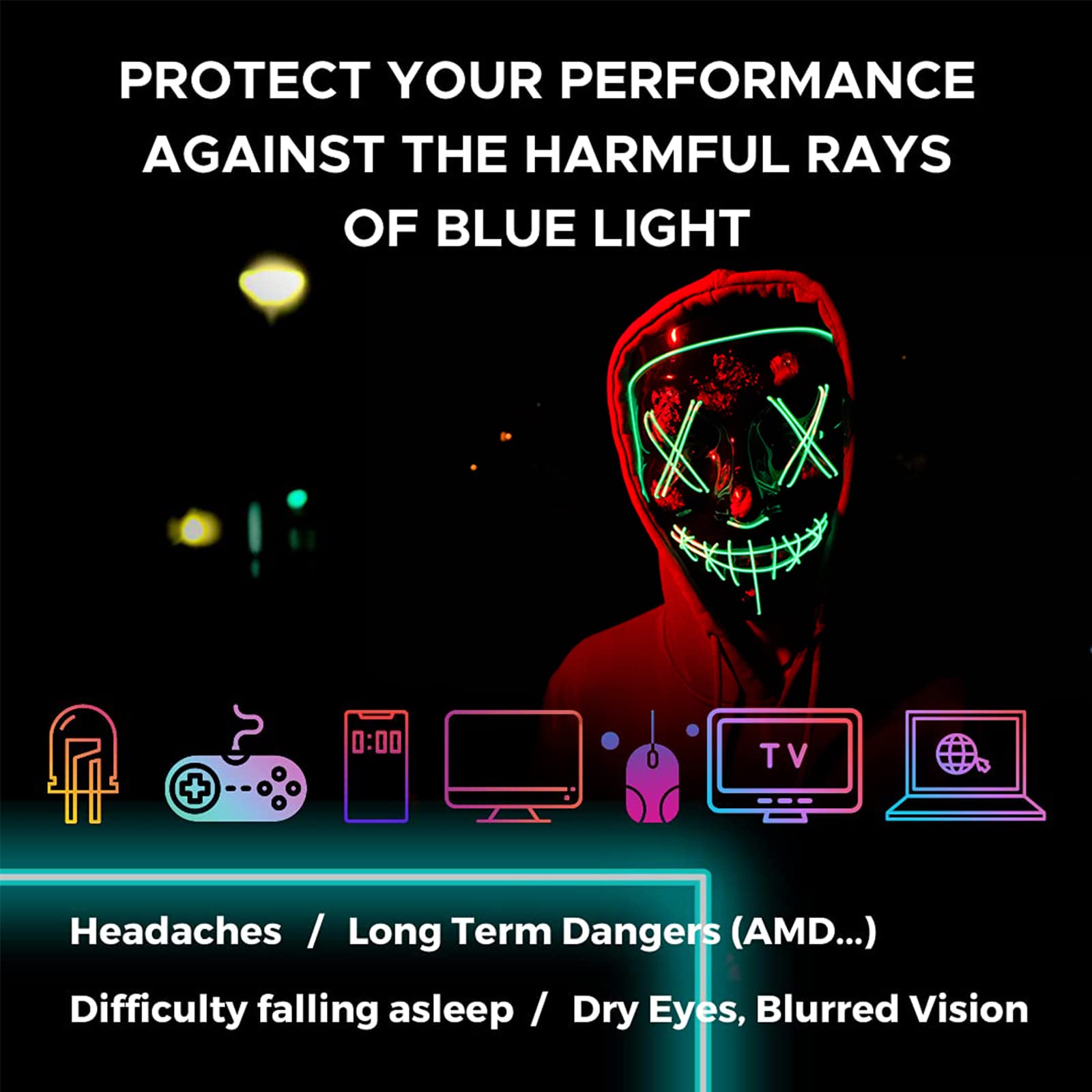 Okany Blue Light Blocking Gaming Glasses for eSports & Computer Use - Anti Glare UV400 Protection Eyewear for Men & Women - Reduce Eye Strain for Gaming, Office Work & Screen Time