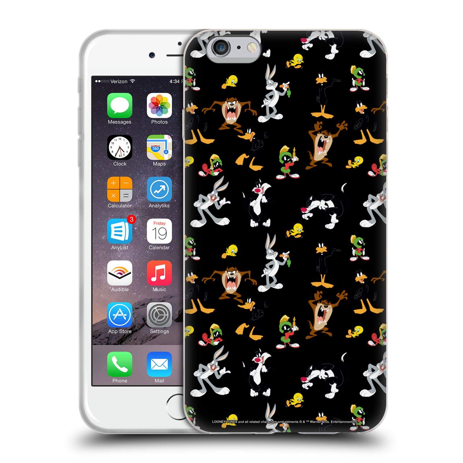 Officially Licensed Looney Tunes Soft Gel Phone Case for iPhone 6 Plus/6s Plus - Durable Black Pattern Design | Perfect for Everyday Protection & Cartoon Lovers