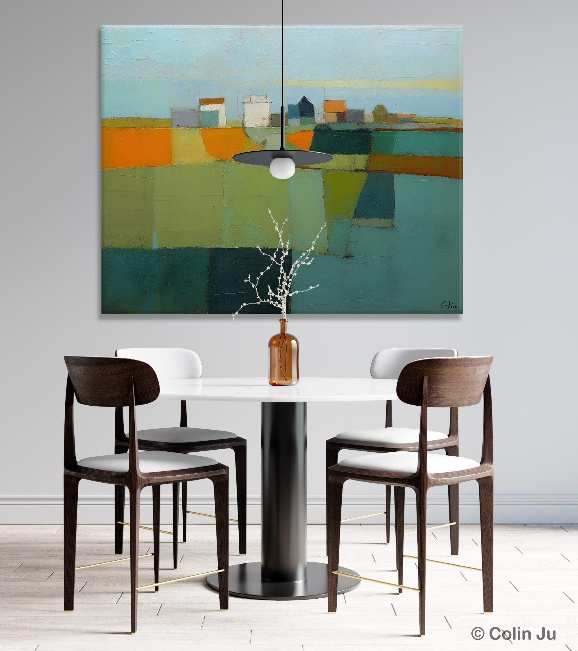 Extra Large Abstract Landscape Canvas Painting - Handmade Acrylic Wall Art for Living Room & Bedroom Decor | Modern Home Office Artwork
