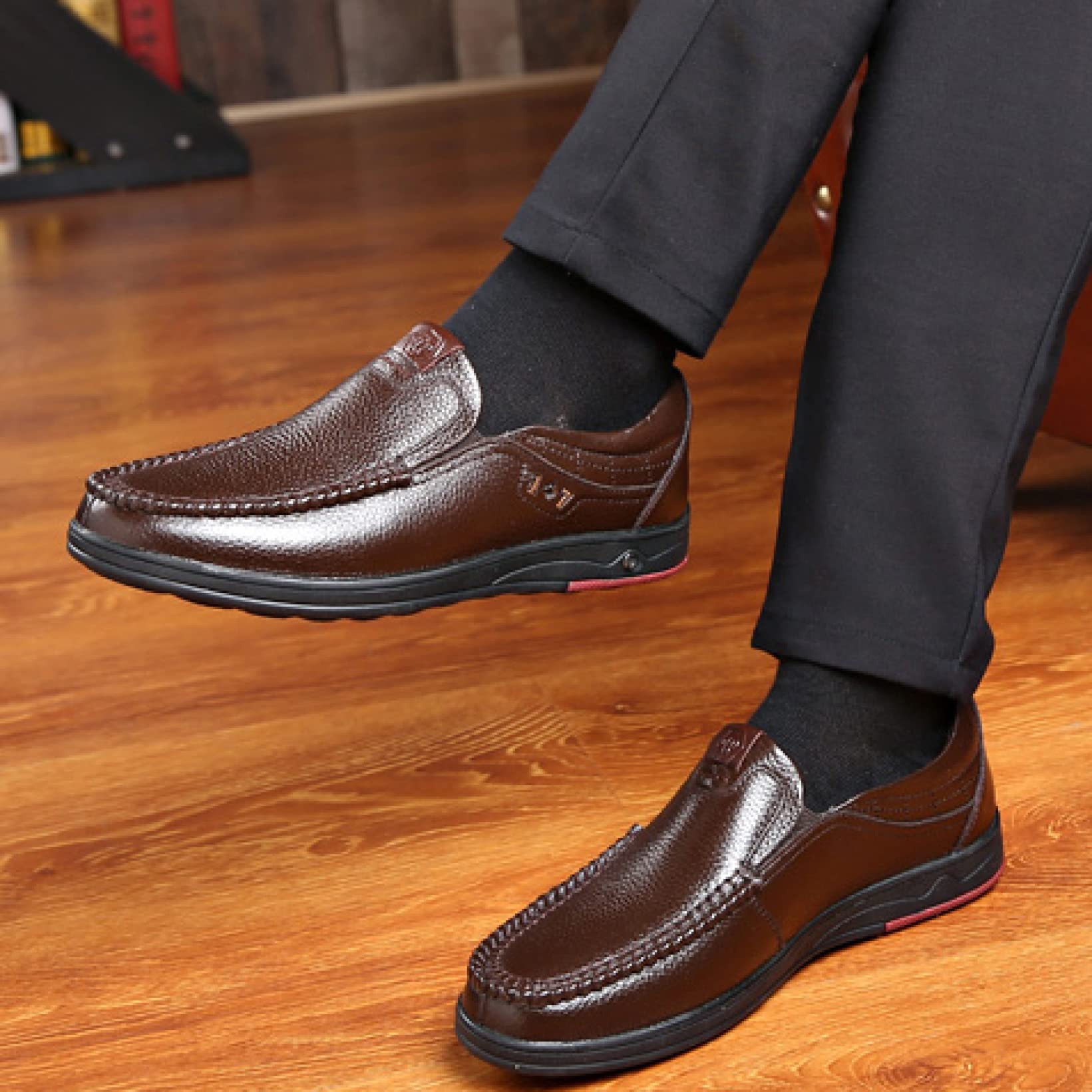 Hoxekle Men's Faux Leather Casual Loafers - Soft Slip-On Moccasin Driving Shoes for Office & Comfortable Walking | Breathable & Lightweight Men's Shoes for Work, Travel & Daily Wear