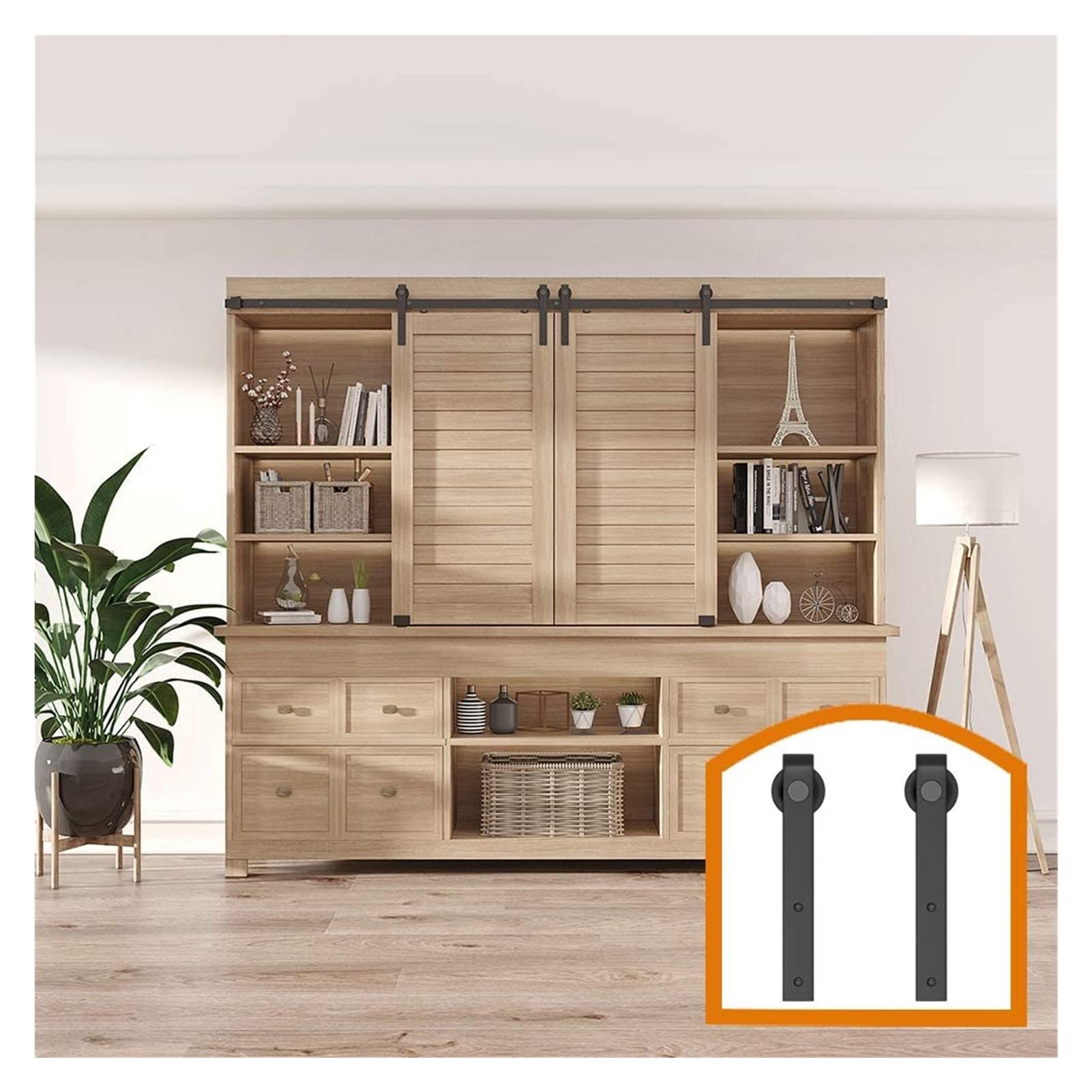 2.5-8FT Super Mini Sliding Barn Door Hardware Kit - Black Roller Rails for Interior Doors, Closet, Cupboard & Storage Cabinets | Customizable Size & Style (2.5FT Double Door) | Perfect for Bedrooms, Walk-in Closets & Space-Saving Room Dividers