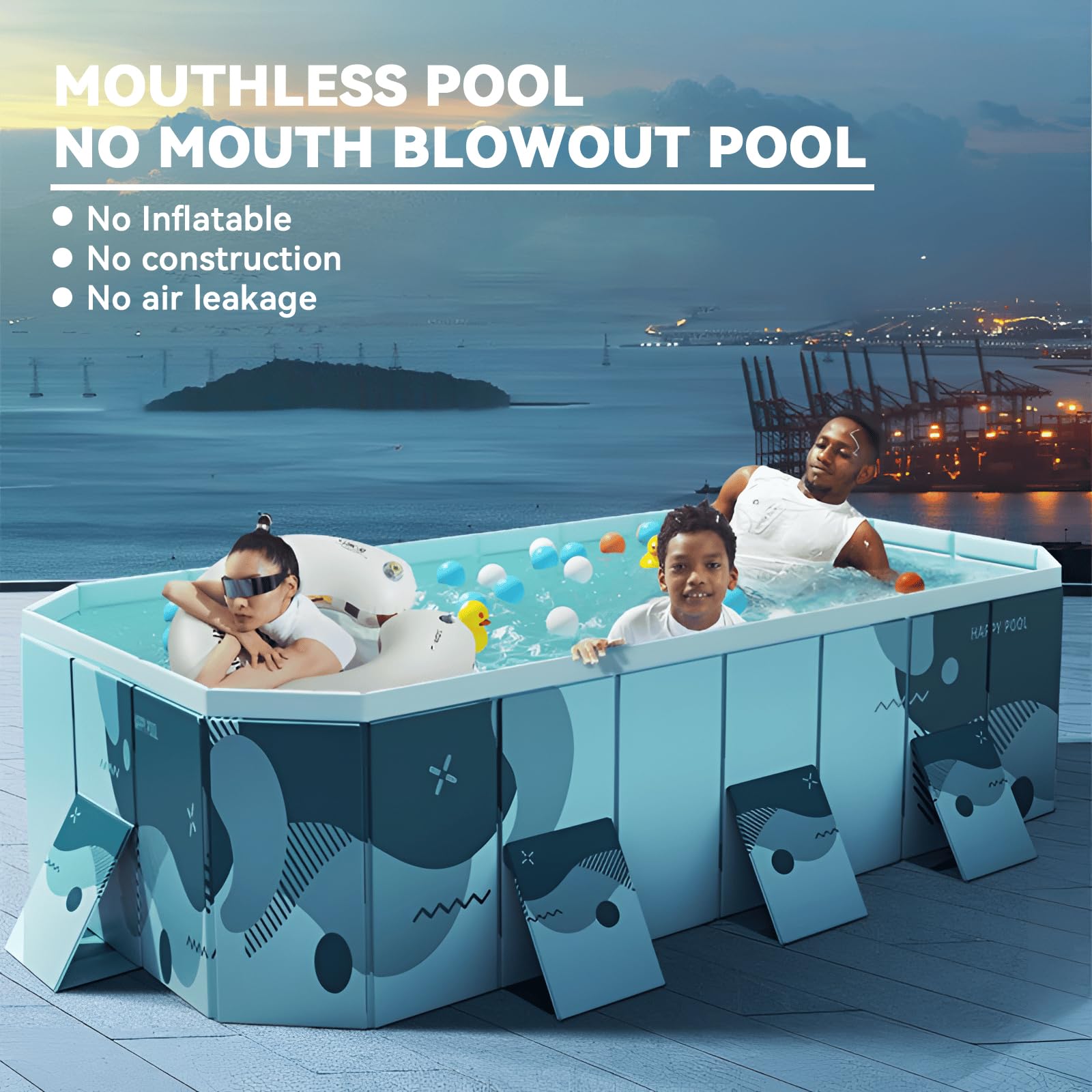 Foldable Above Ground Swimming Pool - 3m Rectangular Outdoor Family Pool with Drain Plug & Easy Assembly | Perfect for Backyard, Garden, and Summer Fun (Style B)