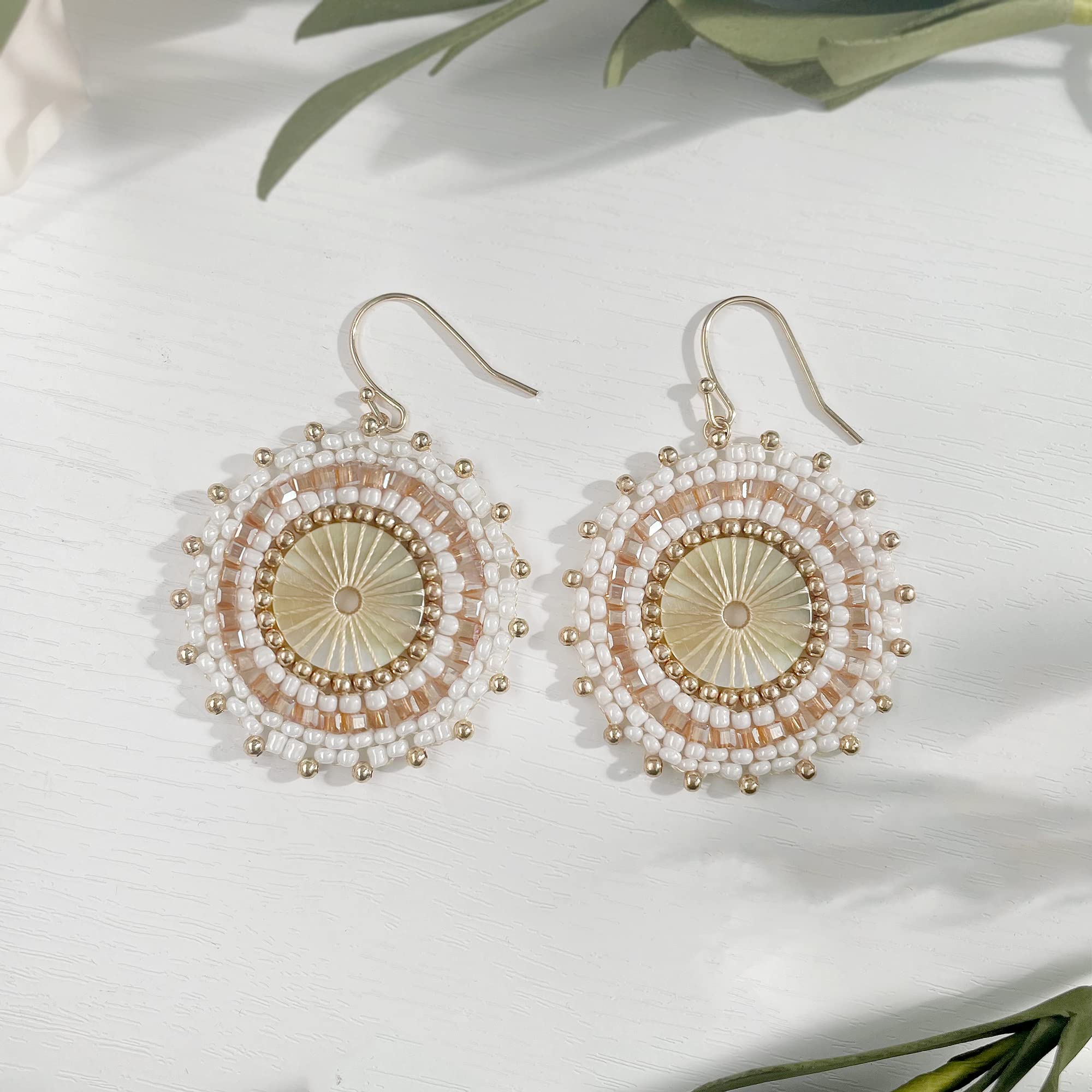 Colorful Beaded Earrings for Women - Handmade Bohemian Hoop Dangle Earrings - Perfect for Summer, Beach Vacations & Boho Fashion