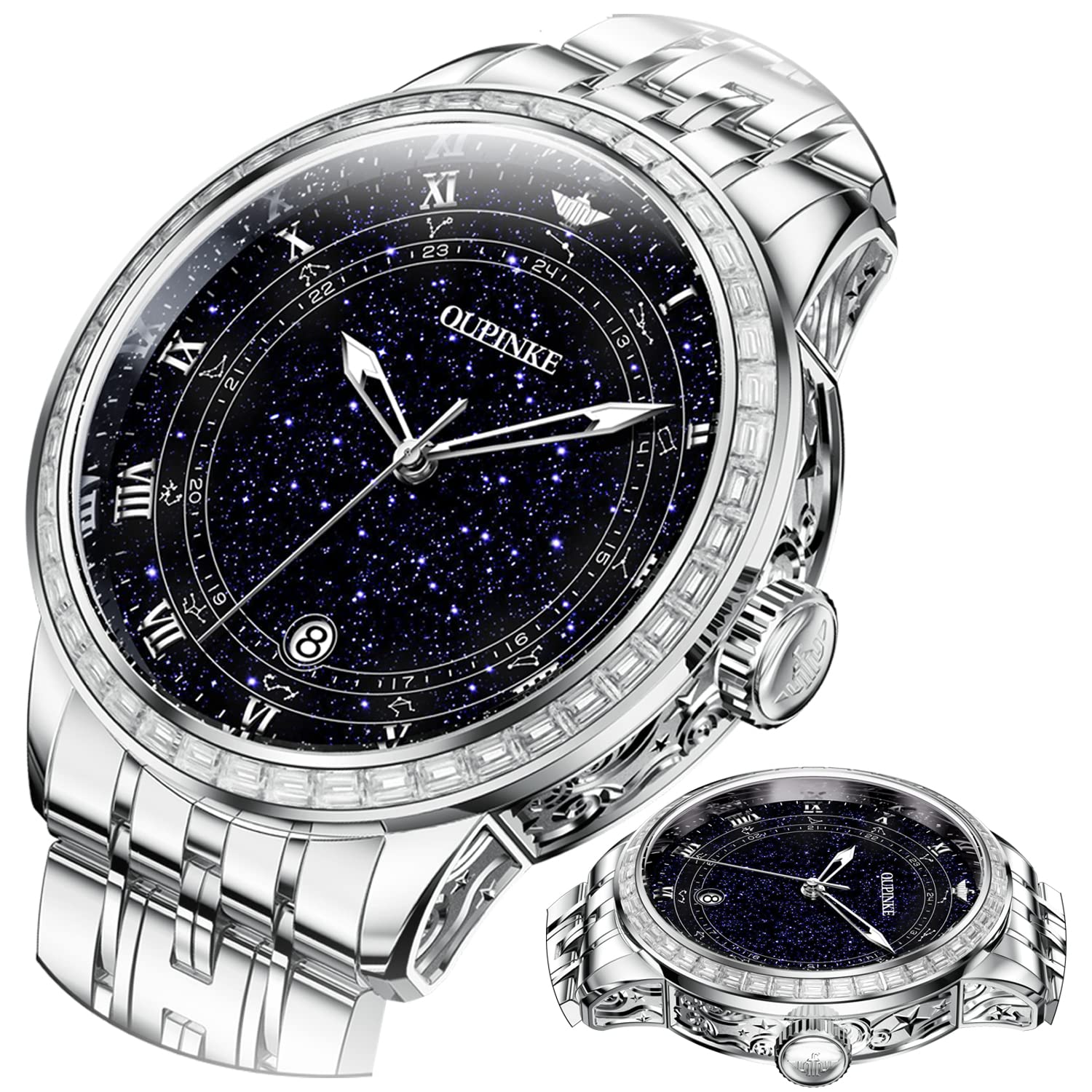 OUPINKE Men's Japanese Automatic Watch - Luxury Gypsophila Dial, Diamond Accents, Waterproof, Luminous, Sapphire Crystal - Perfect for Business, Formal Events & Daily Wear