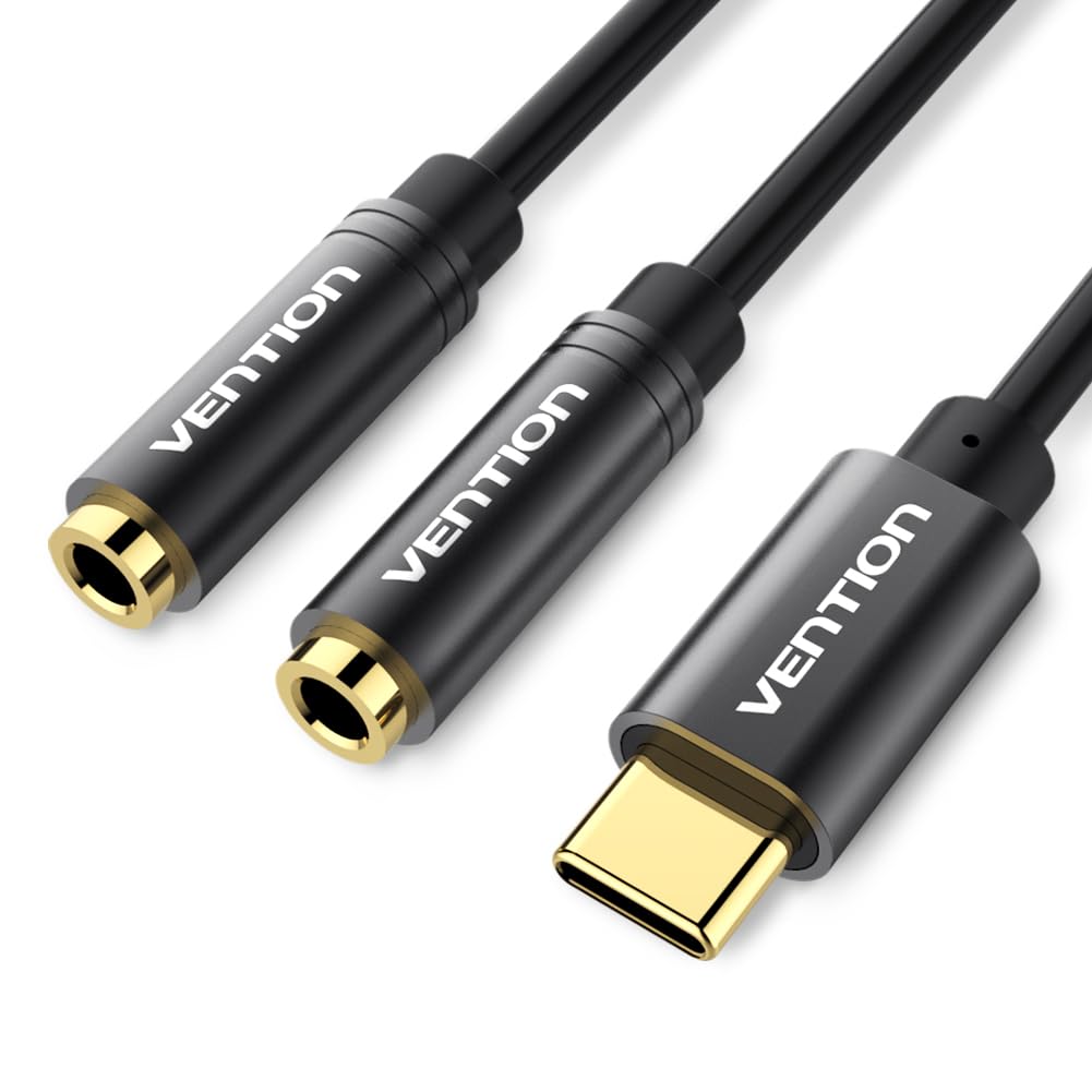 VENTION USB C to Dual 3.5mm Headphone Jack Audio Splitter Adapter - Compatible with iPhone 15 Pro Max/15 Pro/15 Plus, iPad Pro, Samsung Galaxy S24/S23/S22 Ultra - Share Music with Friends on Flights, Road Trips or Study Sessions