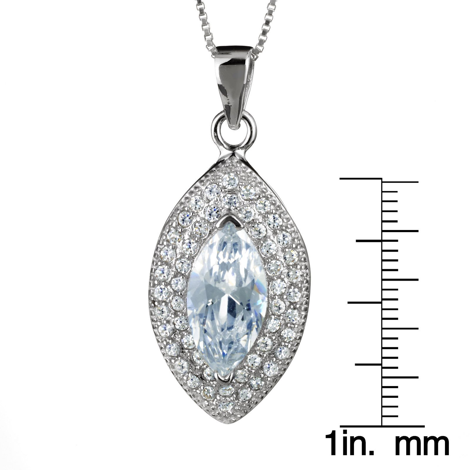 Elegant Women's Sterling Silver Marquise Cubic Zirconia Halo Pendant Necklace | Perfect for Valentine's Day, Anniversary & Wedding Gifts | Dainty Jewelry for Everyday Wear