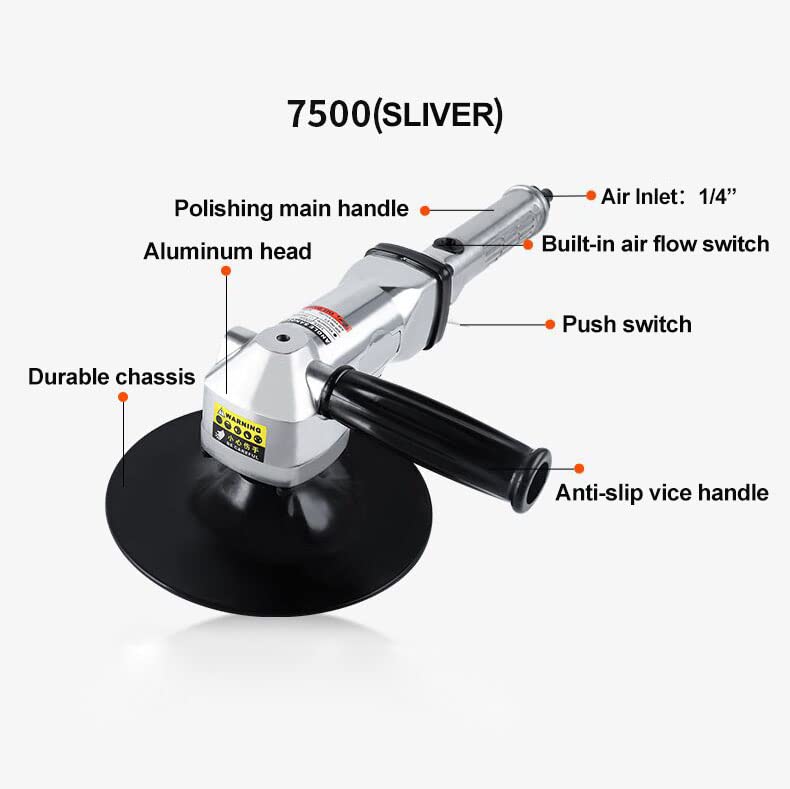 7-Inch Heavy Duty Pneumatic Air Sander/Polisher - Lightweight 5.47 lbs, Adjustable Speed up to 2500 RPM - Professional Wet/Dry Sanding Tool for Auto Body, Woodworking & Metal Polishing - Ideal for Car Detailing, Furniture Refinishing & DIY Projects