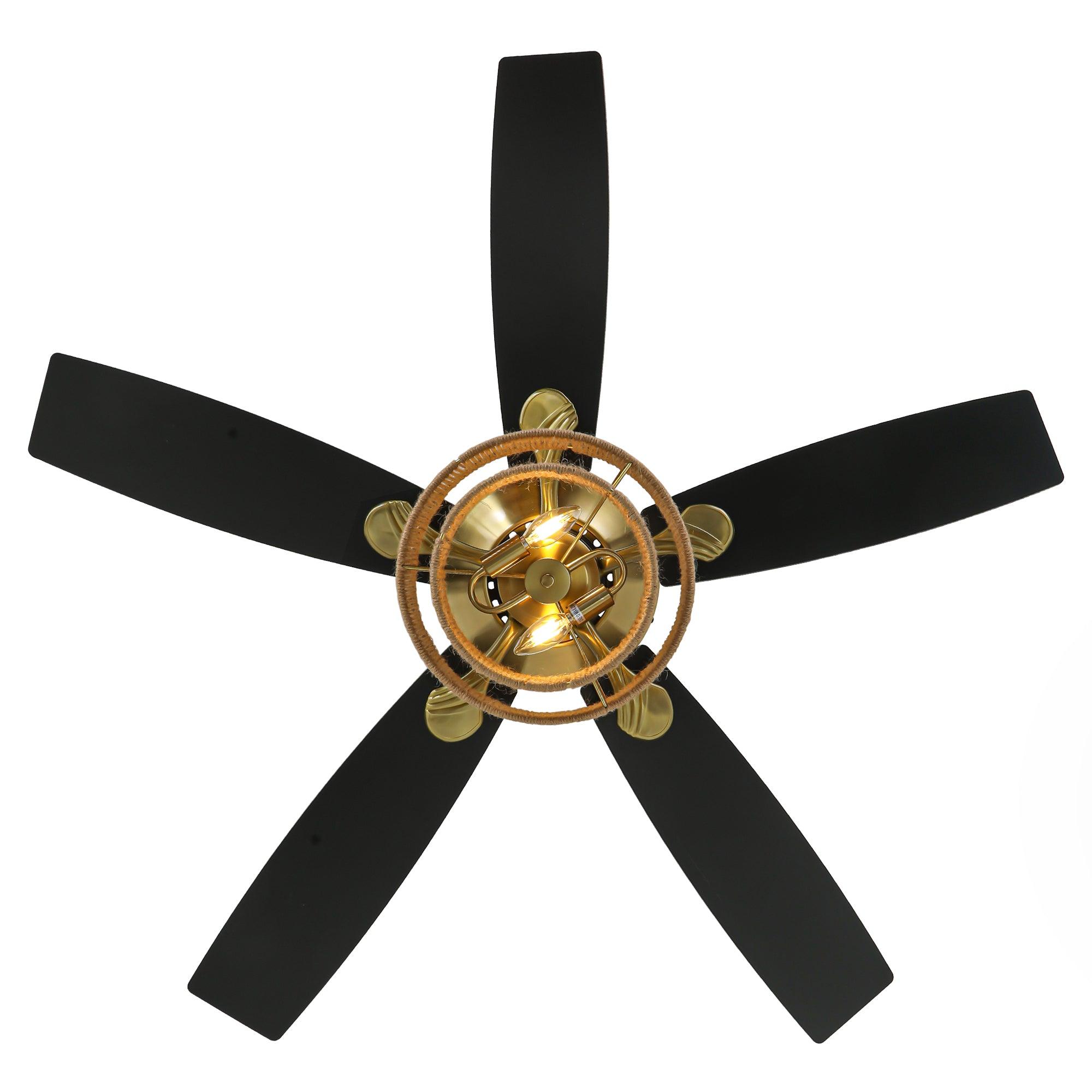 52 Inch Danube Farmhouse Style Ceiling Fan with DC Motor, Golden Downrod & Integrated Light Kit - Perfect for Living Rooms, Bedrooms, and Outdoor Covered Patios