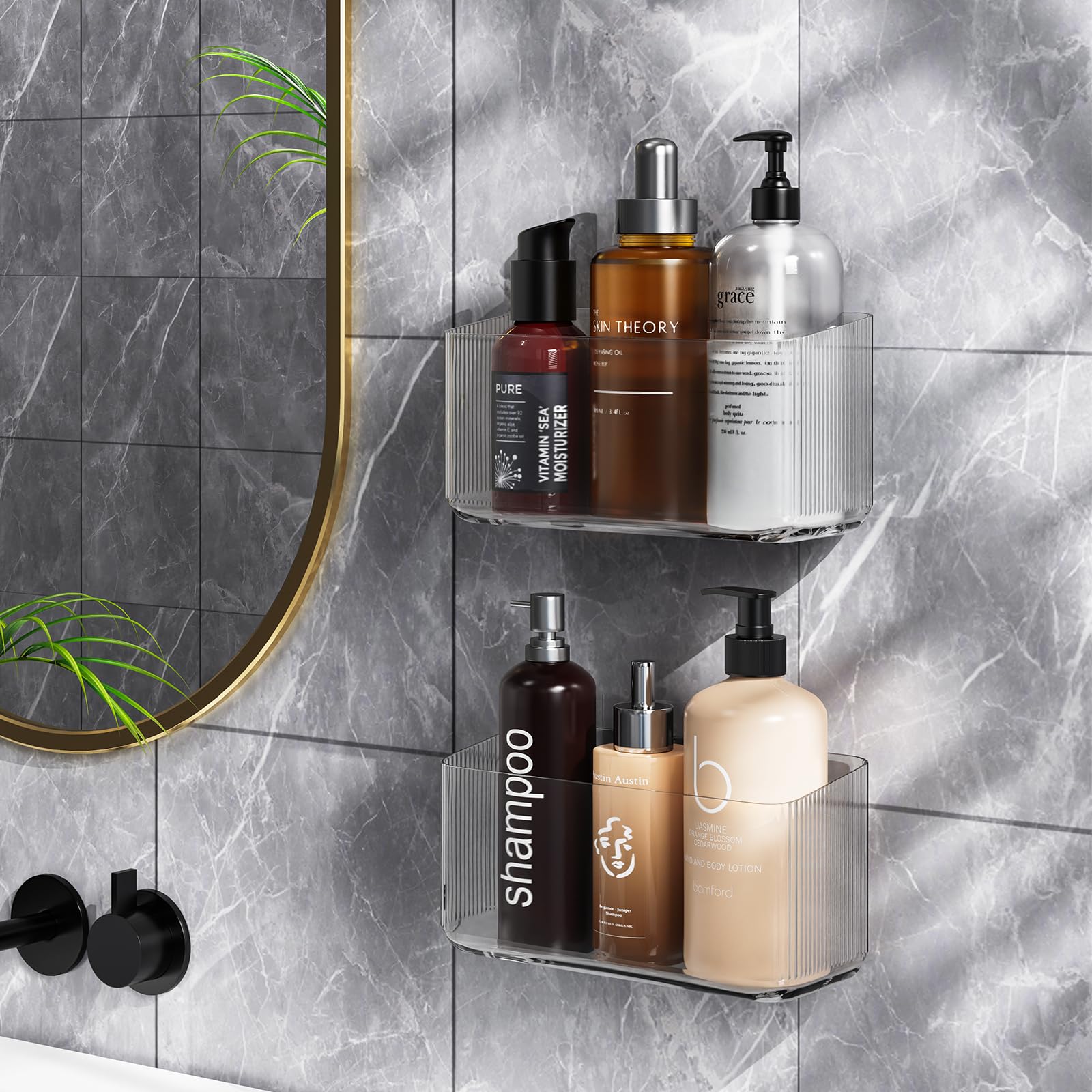 MaraFansie 4-Pack Over Cabinet Door Organizer - Transparent Space Saving Storage Caddy with Adhesive Hooks, No Drilling Required - Perfect for Kitchen, Bathroom & Pantry Organization