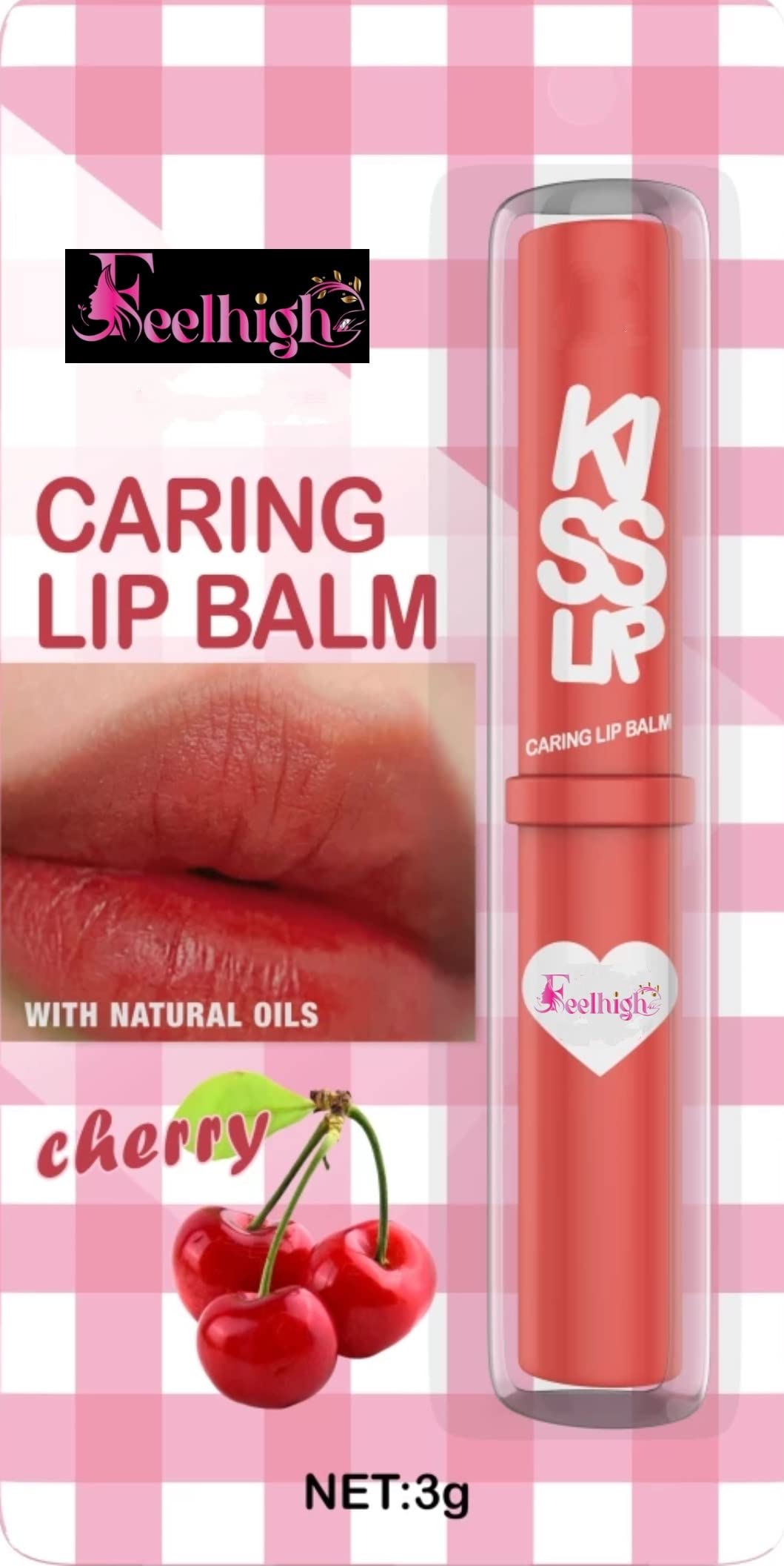 Kiss 24-Hour Moisturizing Lip Balm - Cherry Flavor for Soft, Hydrated Lips | Perfect for Dry Lips, Winter Care & Daily Use