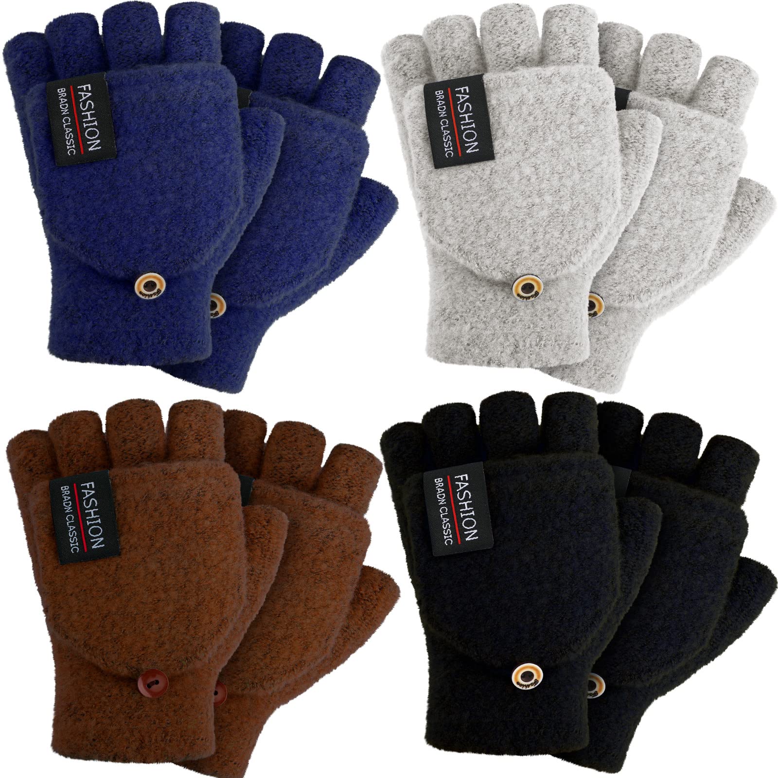 SATINIOR 4 Pairs Winter Fingerless Gloves with Convertible Mittens - Warm Knitted Gloves for Women & Men - Perfect for Outdoor Activities, Running, Hiking, and Cold Weather