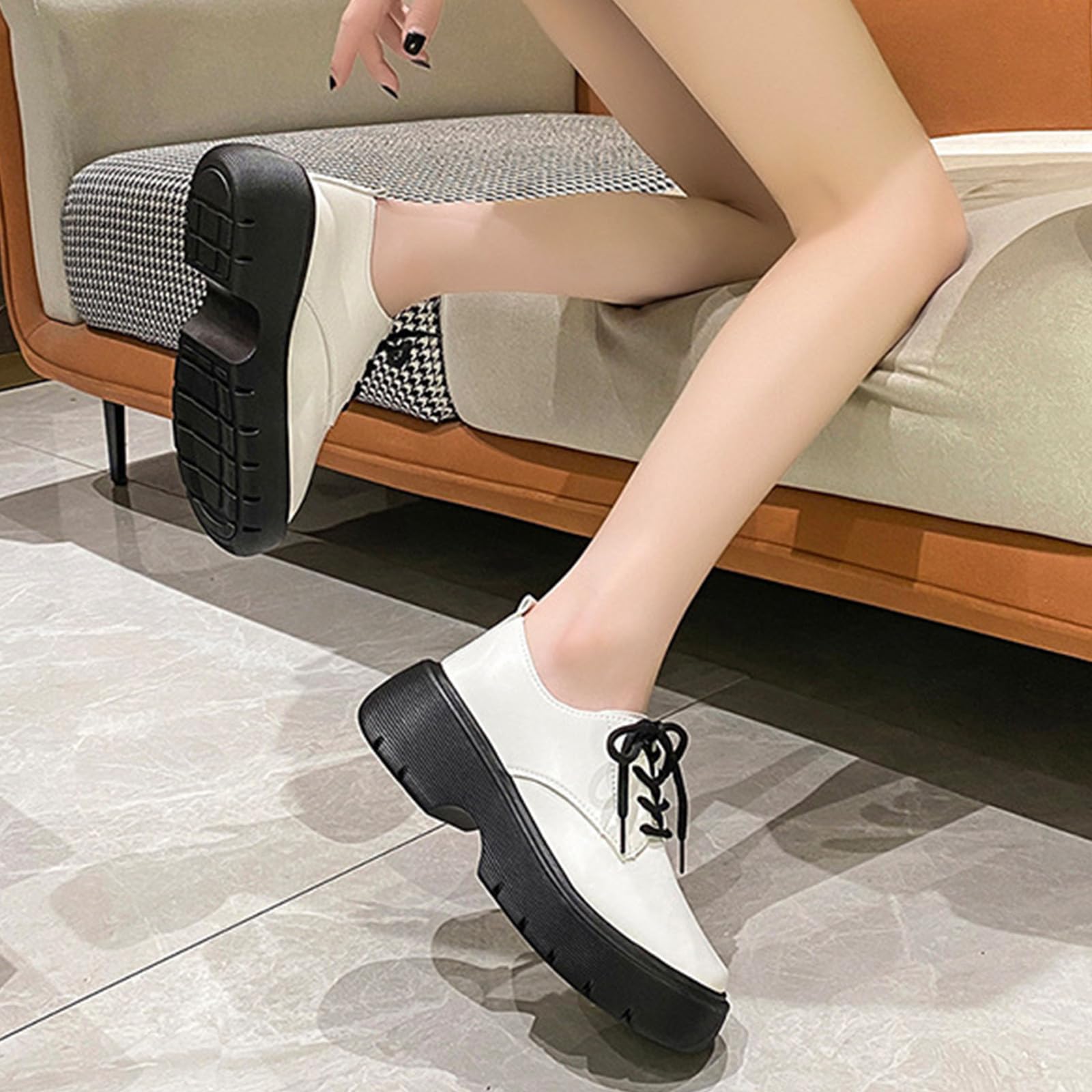Women's Chunky Heel Lace-Up Loafers - Office & Casual Wear