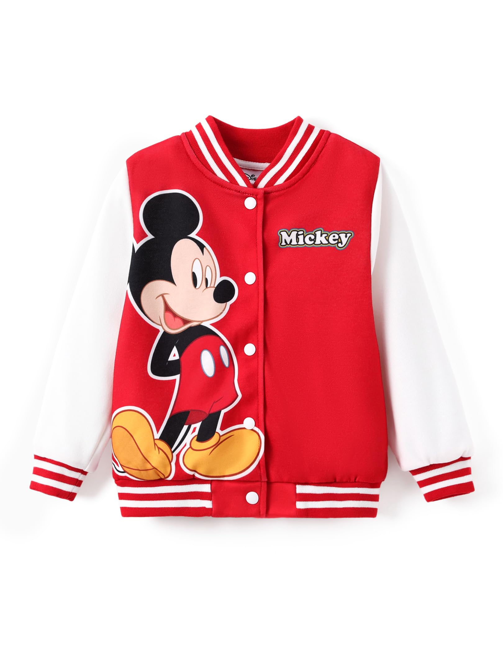 Disney Minnie Mouse & Mickey Mouse Stitch Kids Varsity Bomber Jacket - Lightweight Button-Up Sweatshirt for Toddler to Big Kids (2T-14) - Cute Cartoon Character Outerwear for School, Playdates & Family Outings