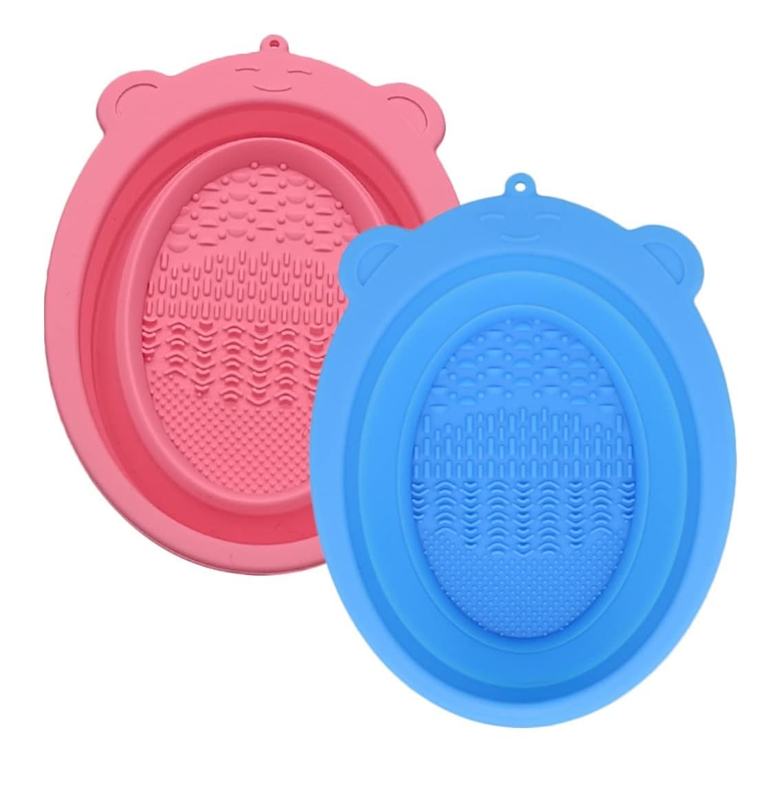 **KitchenFest® Silicone Makeup Brush Cleaner Bowl - Quick Drying Powder Puff & Eyeshadow Brush Washer, Foldable & Portable (Multicolor, Medium, 2-Pack) - Perfect for Travel & Home Makeup Organizing**