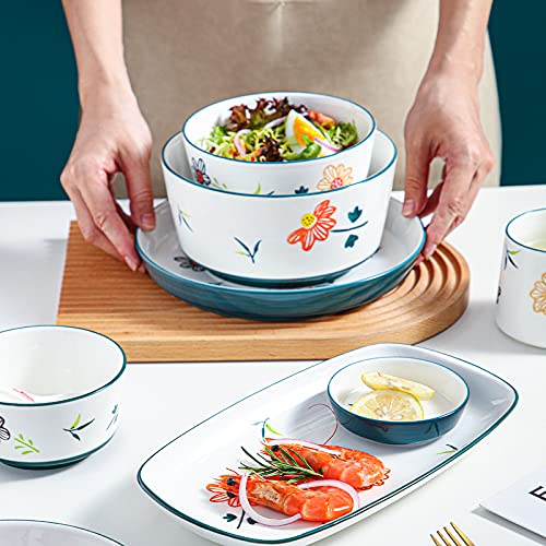 Hand Painted Porcelain Soy Sauce Dish Set - 4 Piece Green & White Sunflower Design - Perfect for Sushi, Dumplings, and Asian Cuisine Seasoning