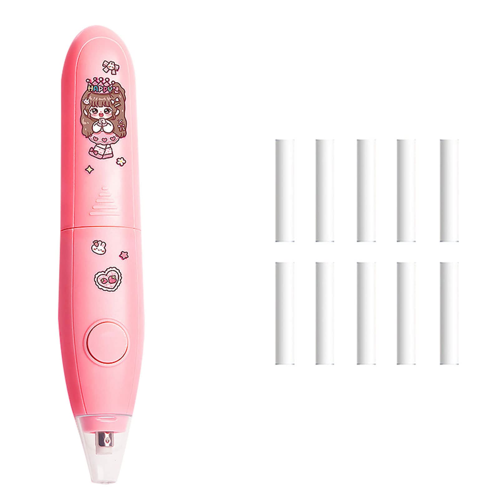 Electric Eraser for Students & Artists - Rechargeable Battery-Powered Pencil Eraser with 5 Replacement Refills, 9.5x17.5cm Pink - Perfect for Sketching, Homework Corrections & Office Use