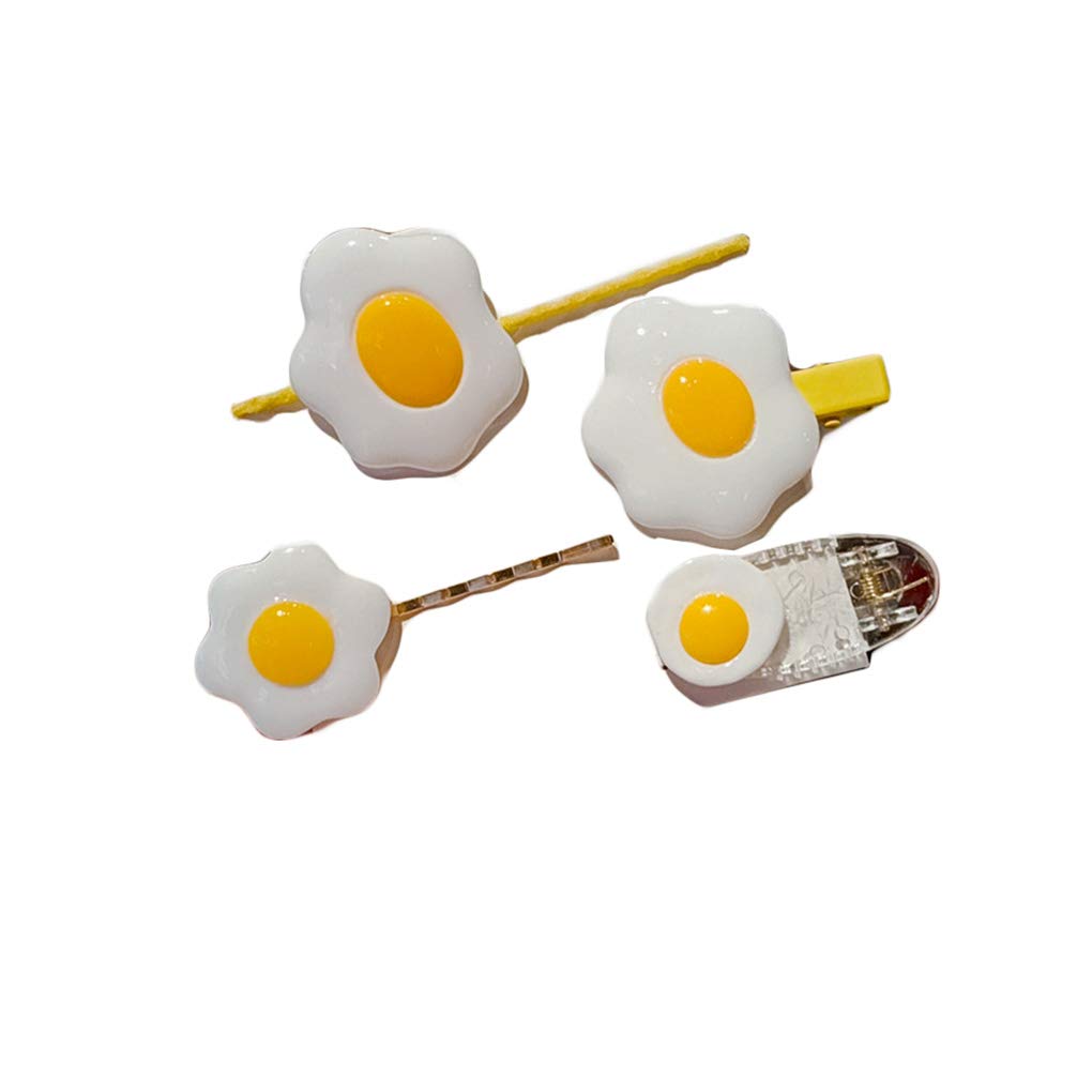 BBTDIN Egg Hair Clips for Girls - 4 Pcs Fried Egg & Poached Egg Hairpins, Hair Ties & Hair Accessories - Cute Food-Themed Hair Clips for Kids & Teens - Perfect for School, Parties & Daily Styling