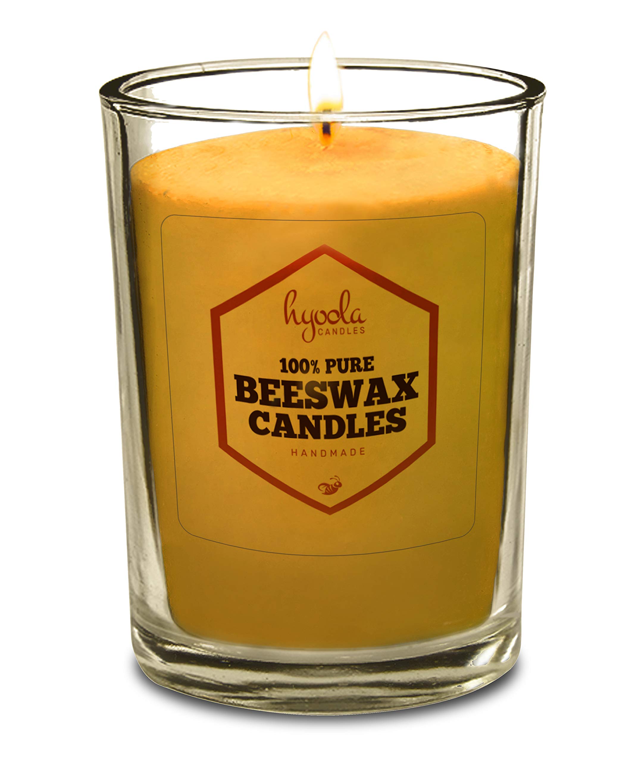 Hyoola 100% Pure Beeswax Votive Candles 6 Pack - Unscented Natural Handmade Golden Yellow Candles for Home Decor, Wedding, Spa & Meditation - 30 Hour Burn Time