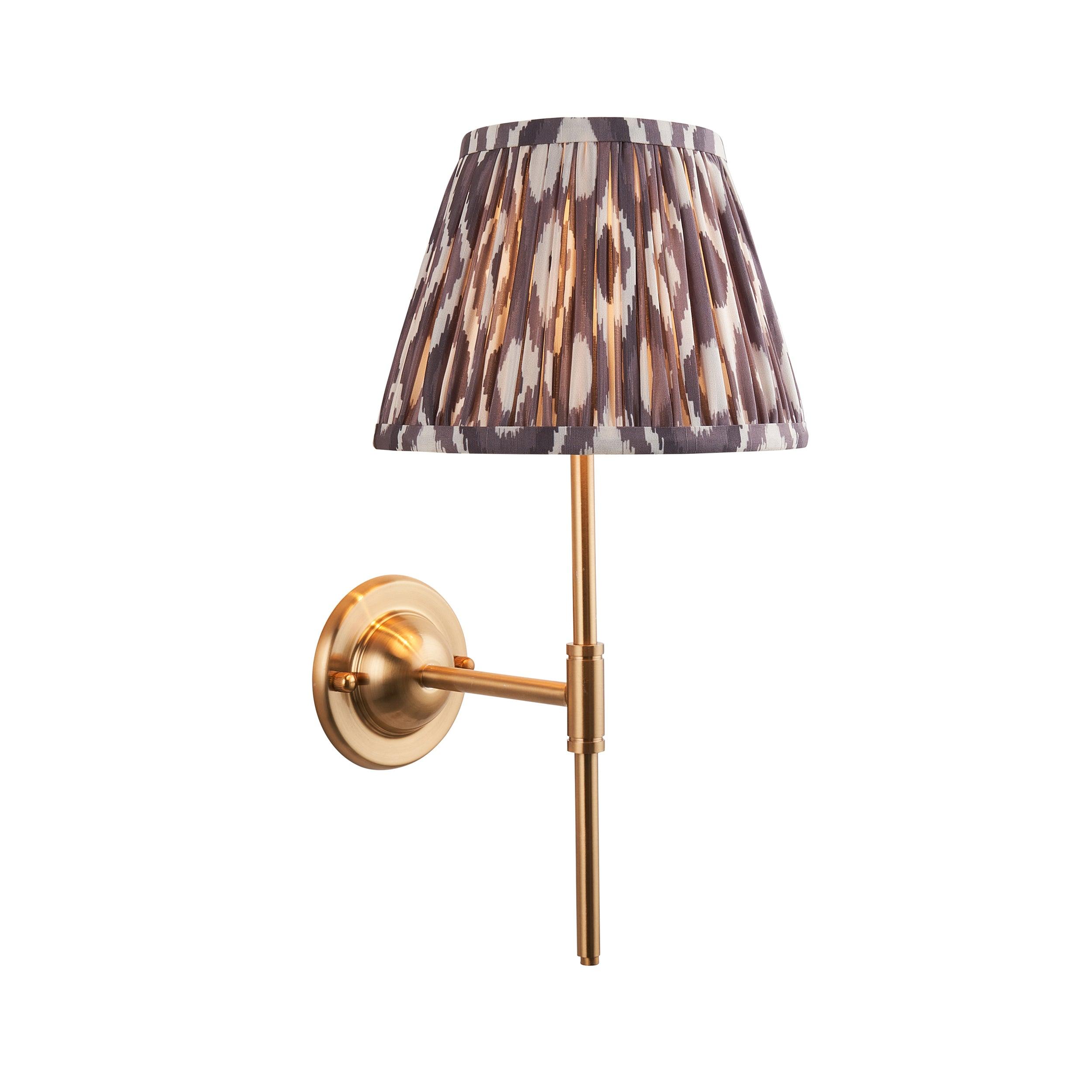 Vintage Dome T Bar Brass Wall Light with Ikat 20cm Pearl Grey Shade - Elegant Sconce for Bedroom, Hallway & Living Room Lighting