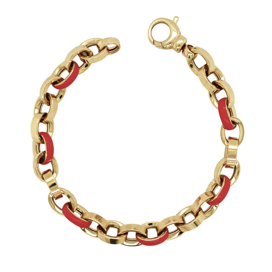 14K Gold & Enamel Round Link Bracelet for Women - Elegant & Durable Jewelry Gift for Birthday, Anniversary, or Special Occasions