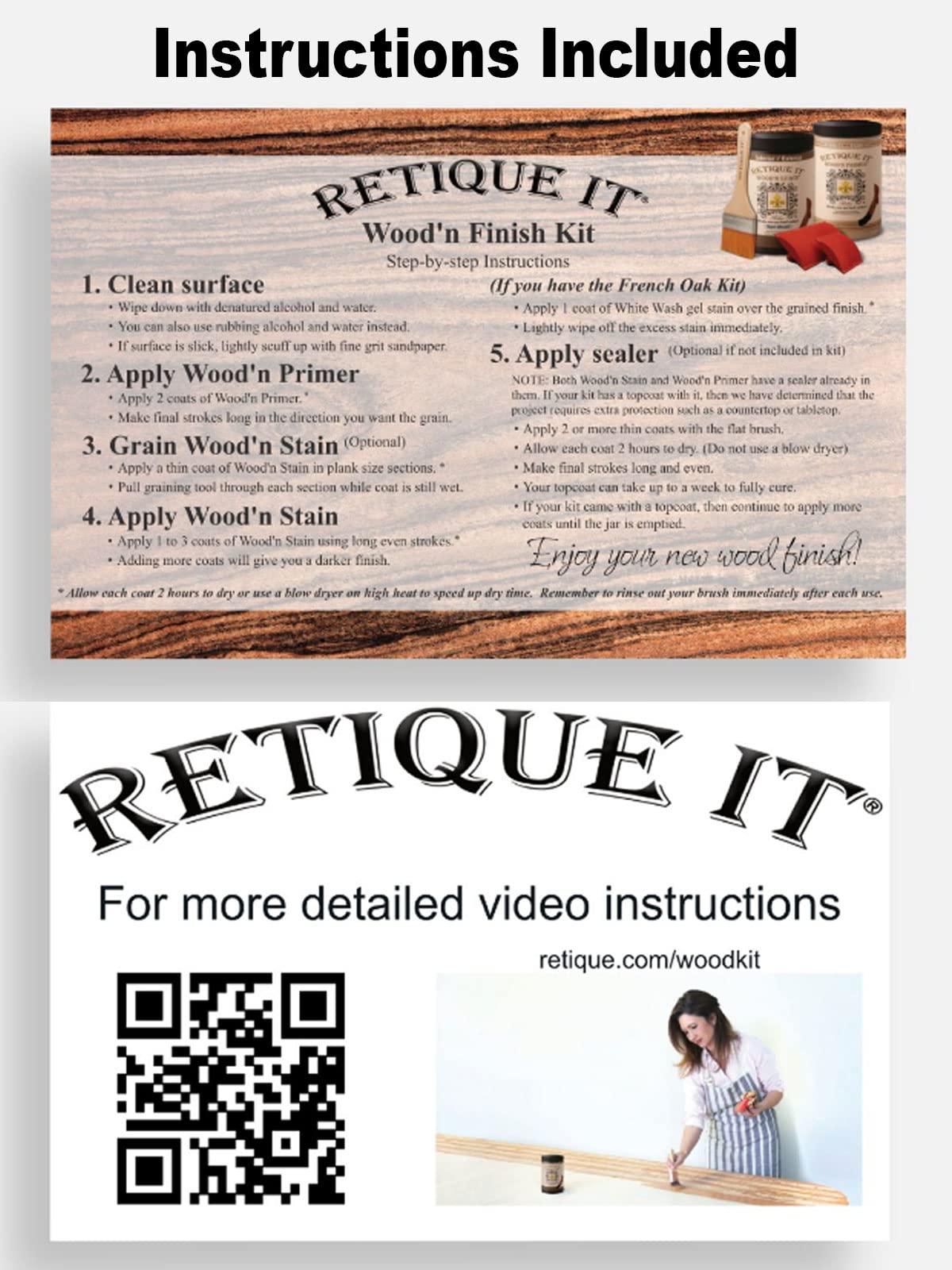 Retique It Tabletop Wood Finish Kit - Paintable Liquid Wood Primer & Stain for DIY Furniture Restoration - Includes Graining Tools (30 Black Walnut) - Perfect for Kitchen Tables, Desks & Home Decor Projects