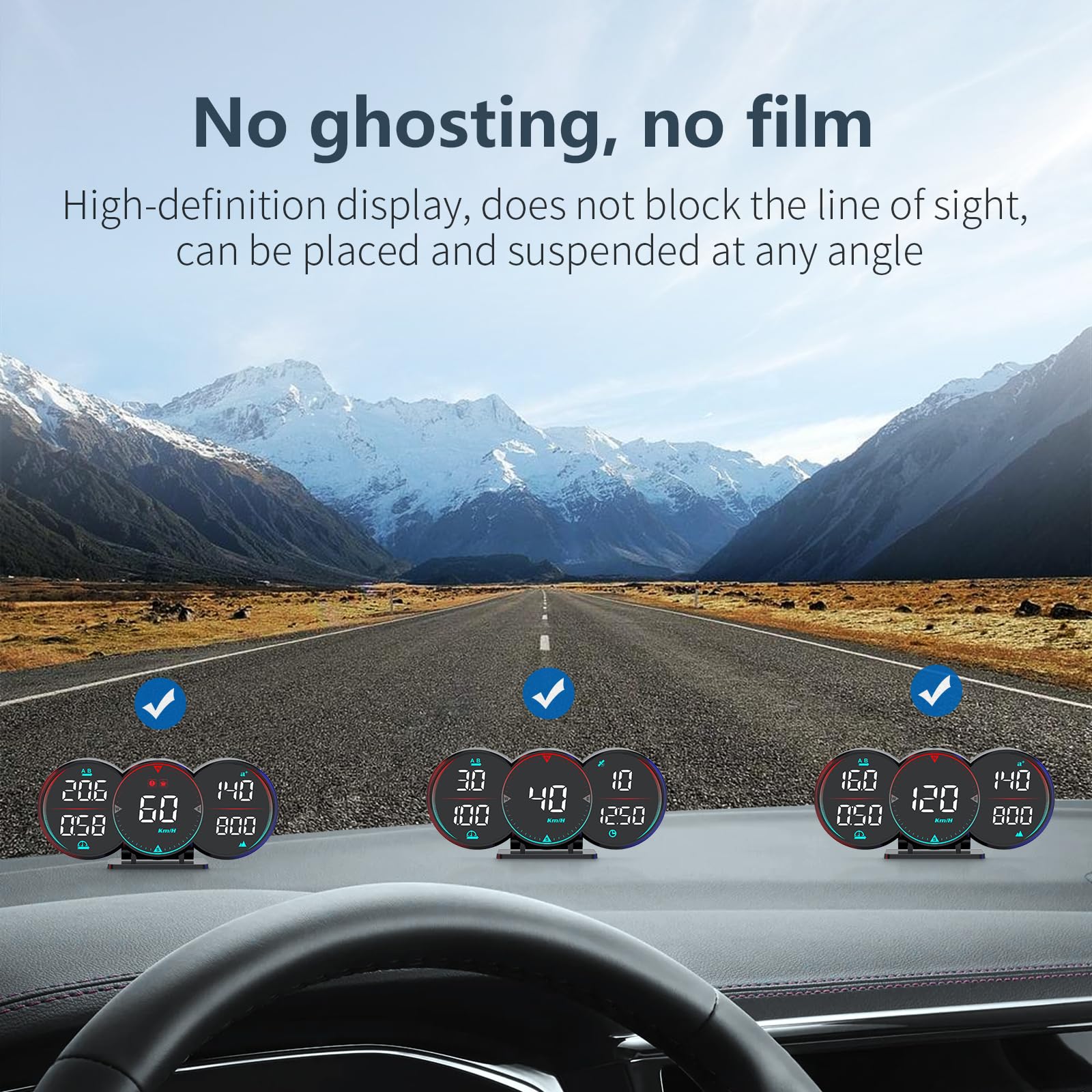 Universal Car HUD Head Up Display - Digital GPS Speedometer with 3 LCD Displays (MPH/KM/H), Compass, Time & Speeding Alerts | Driving Fatigue Warning for All Vehicles | Perfect for Road Trips & Night Driving