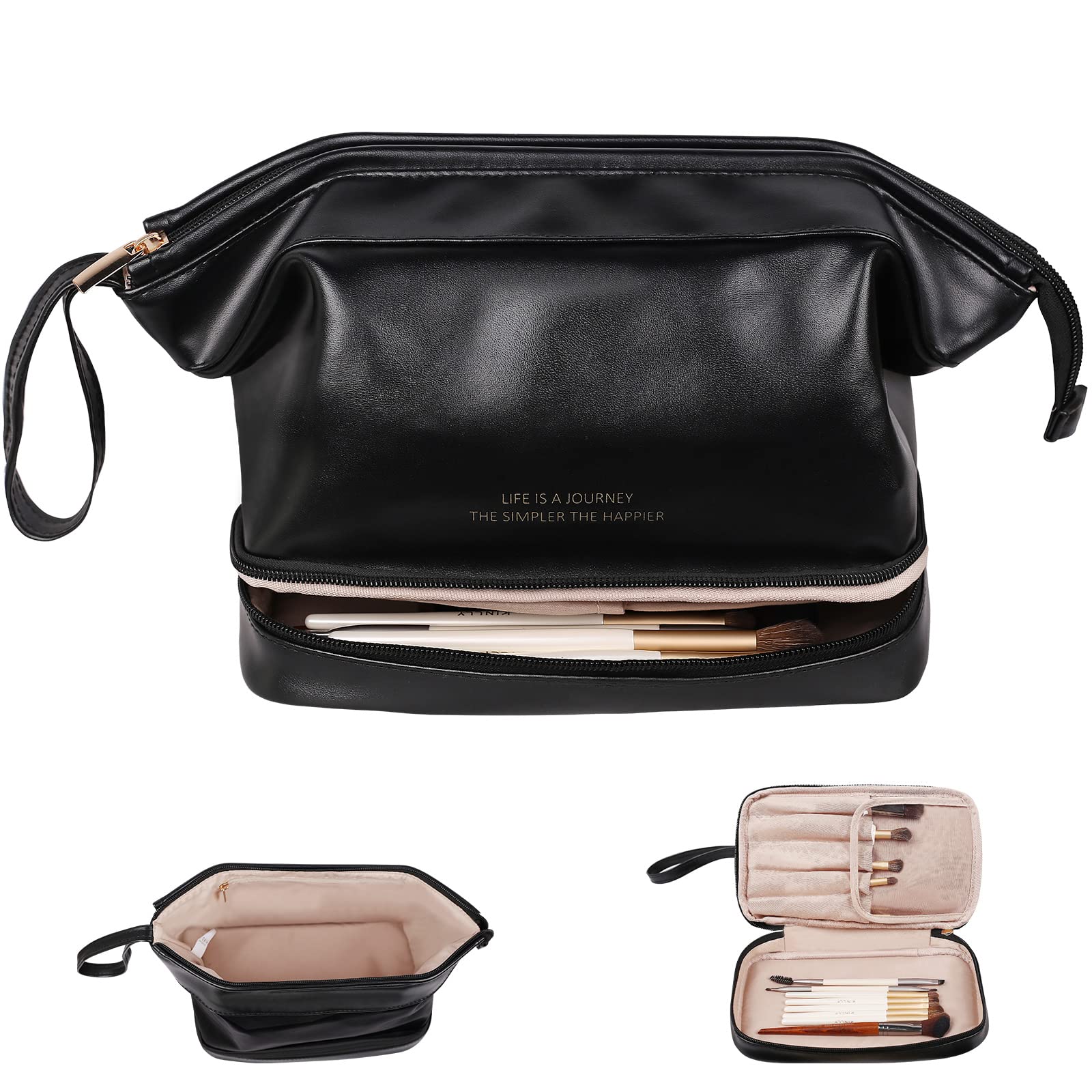 **Abiudeng Large Waterproof Makeup Bag for Women - Travel Cosmetic Organizer with Bottom Pouch, Cute Toiletry Bag Essentials for Travel, Gym & Daily Use**