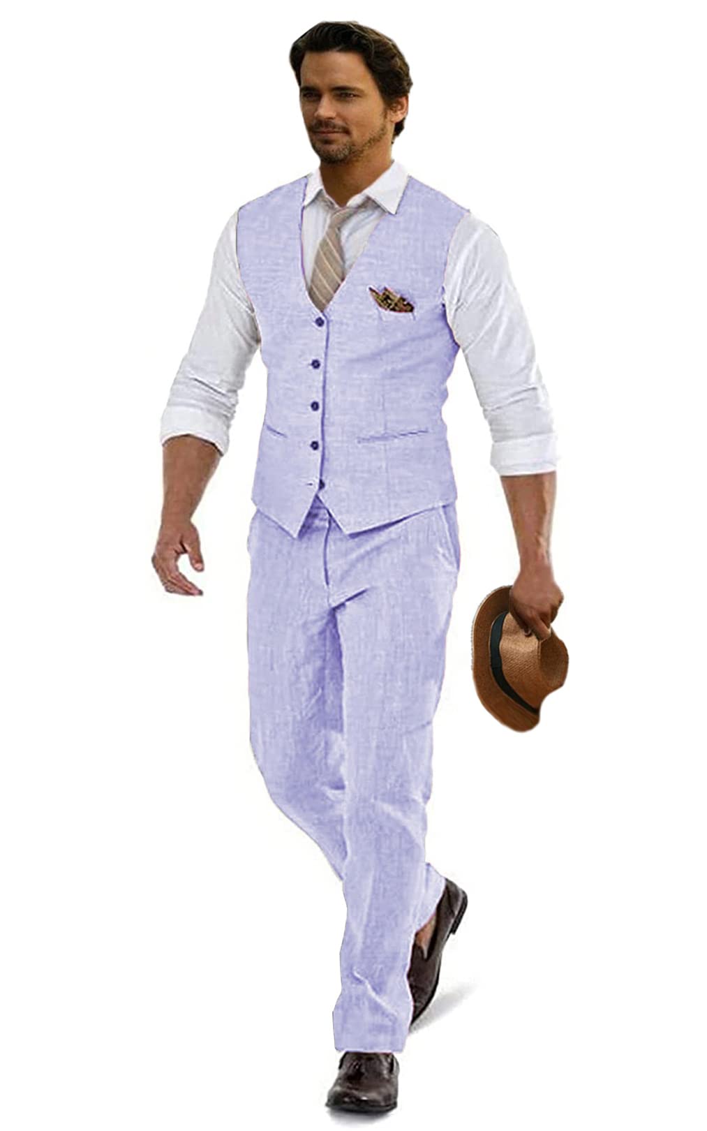 Men's Linen Suits for Wedding & Summer - 2 Piece Casual Suit Set with Vest & Pants | Groomsmen Tuxedo, Beach Wedding & Prom Outfit