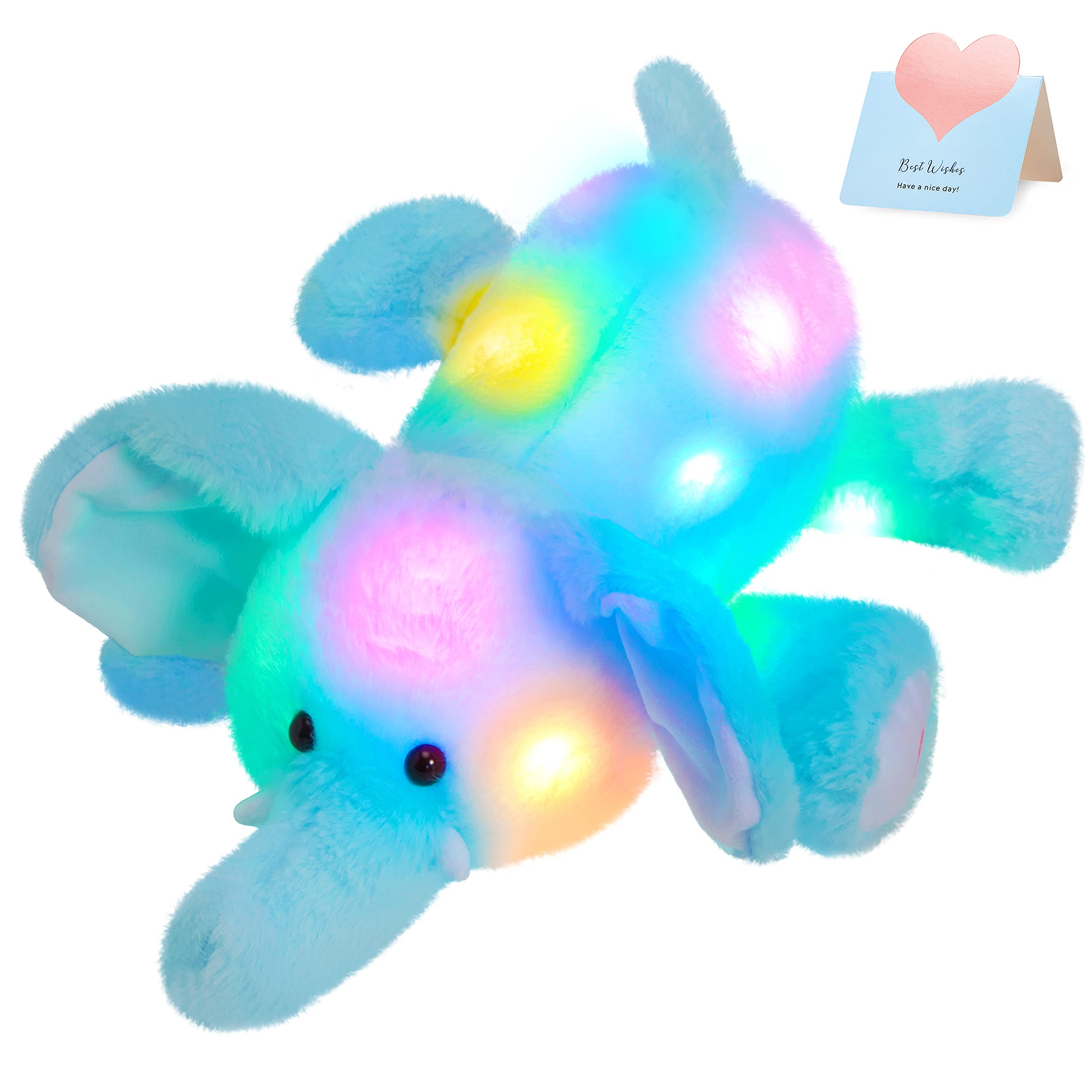 SpecialYou Glow Elephant Stuffed Animal - LED Light Up Plush Toy, Soft & Cute 16