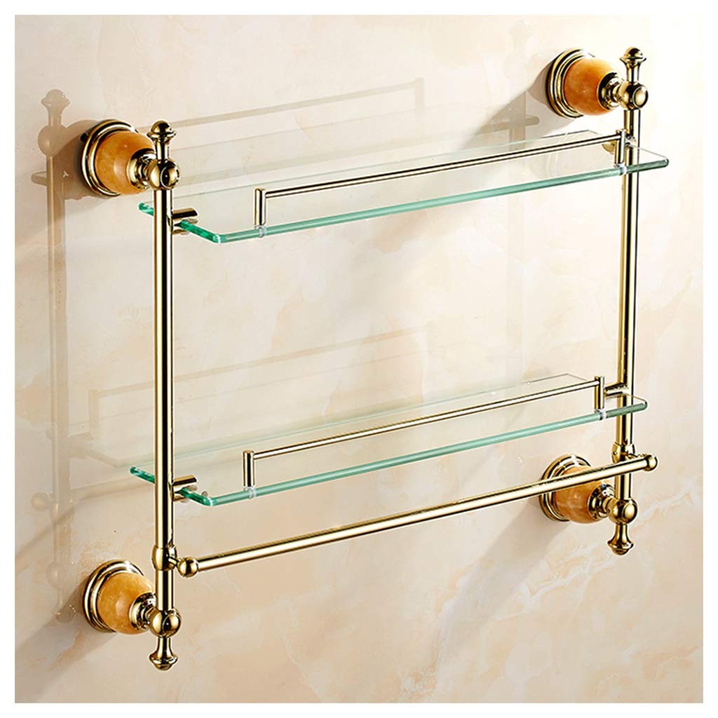 Premium Double Glass Bathroom Shelf - Shower & Cosmetic Storage Organizer with Towel Rack | Rustproof & Easy to Clean | Space-Saving for Bathroom, Kitchen & Spice Organization (Modern Home Decor)