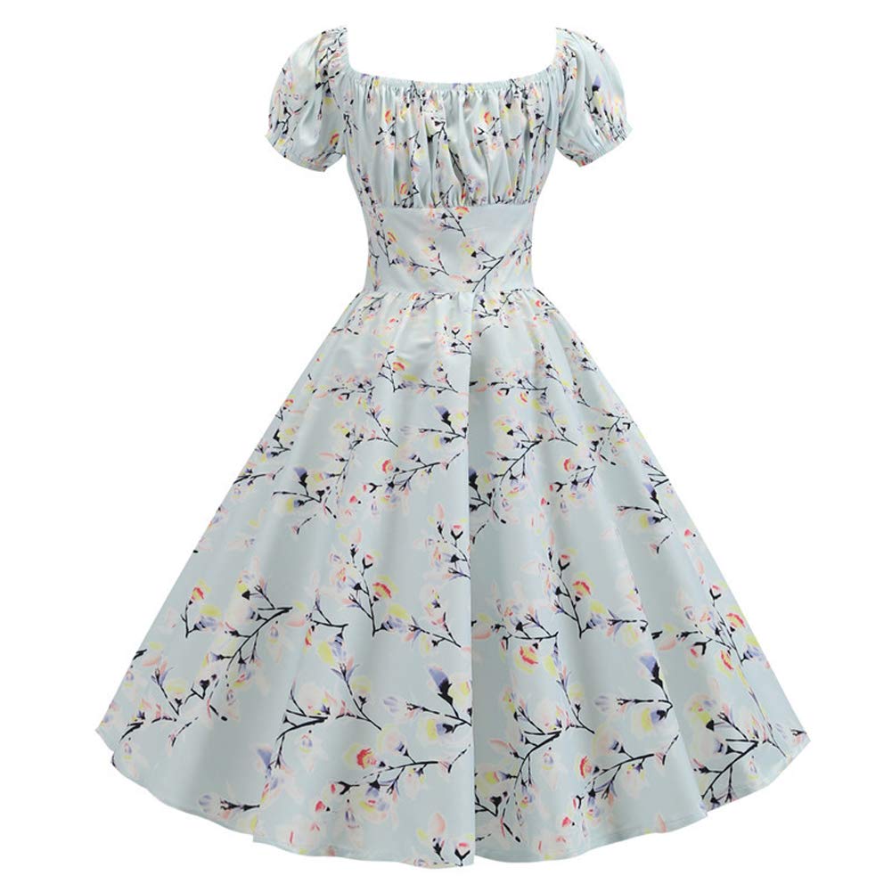 Chowsir Women's 1950s Vintage Square Neck Floral Print Pleated Midi Dress - Retro Cocktail Party, Wedding Guest, Tea Dress for Spring Summer Occasions
